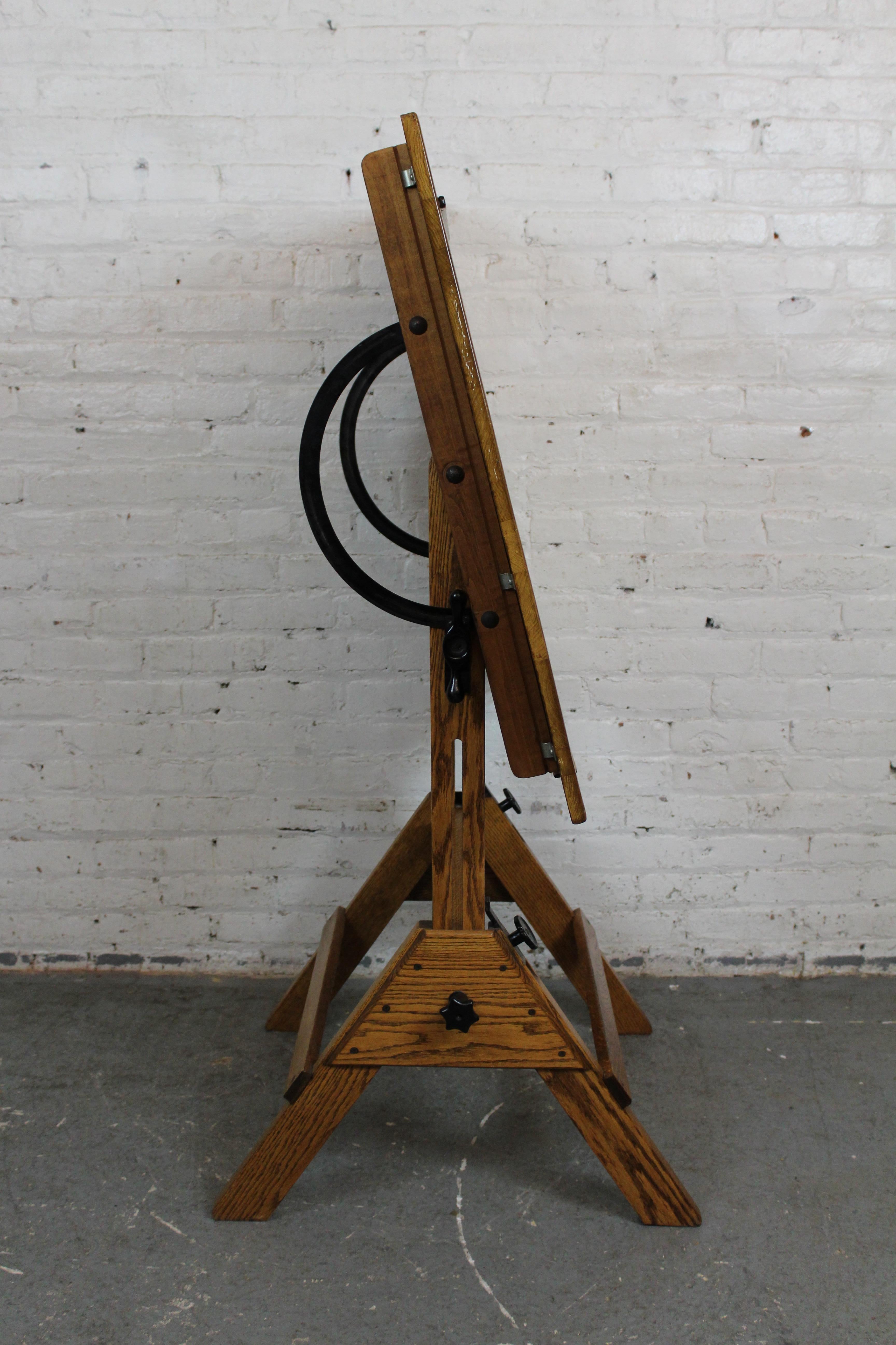 20th Century Industrial Golden Oak Drafting Table by Hamilton Manufacturing Co.
