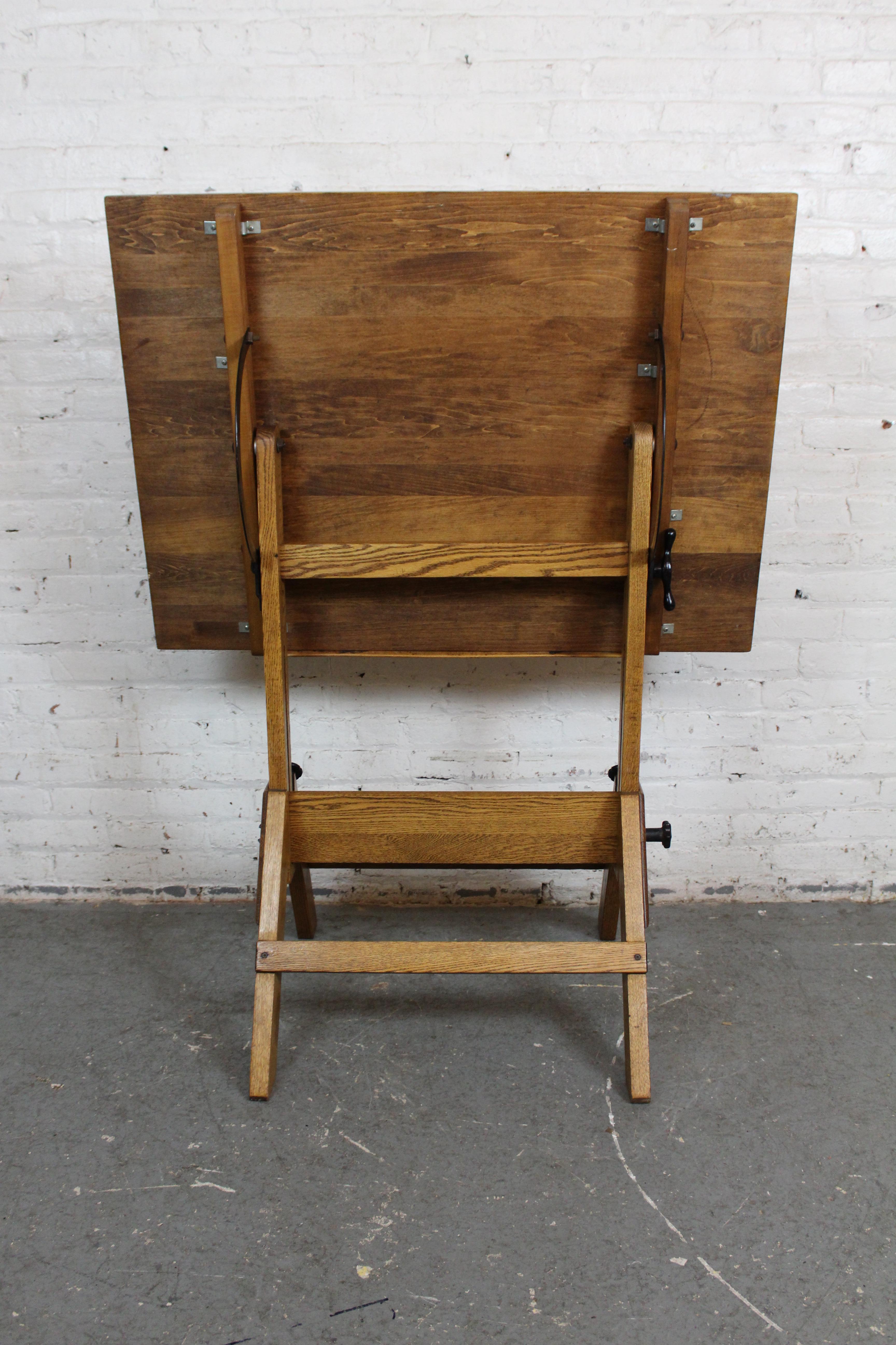 Metal Industrial Golden Oak Drafting Table by Hamilton Manufacturing Co.