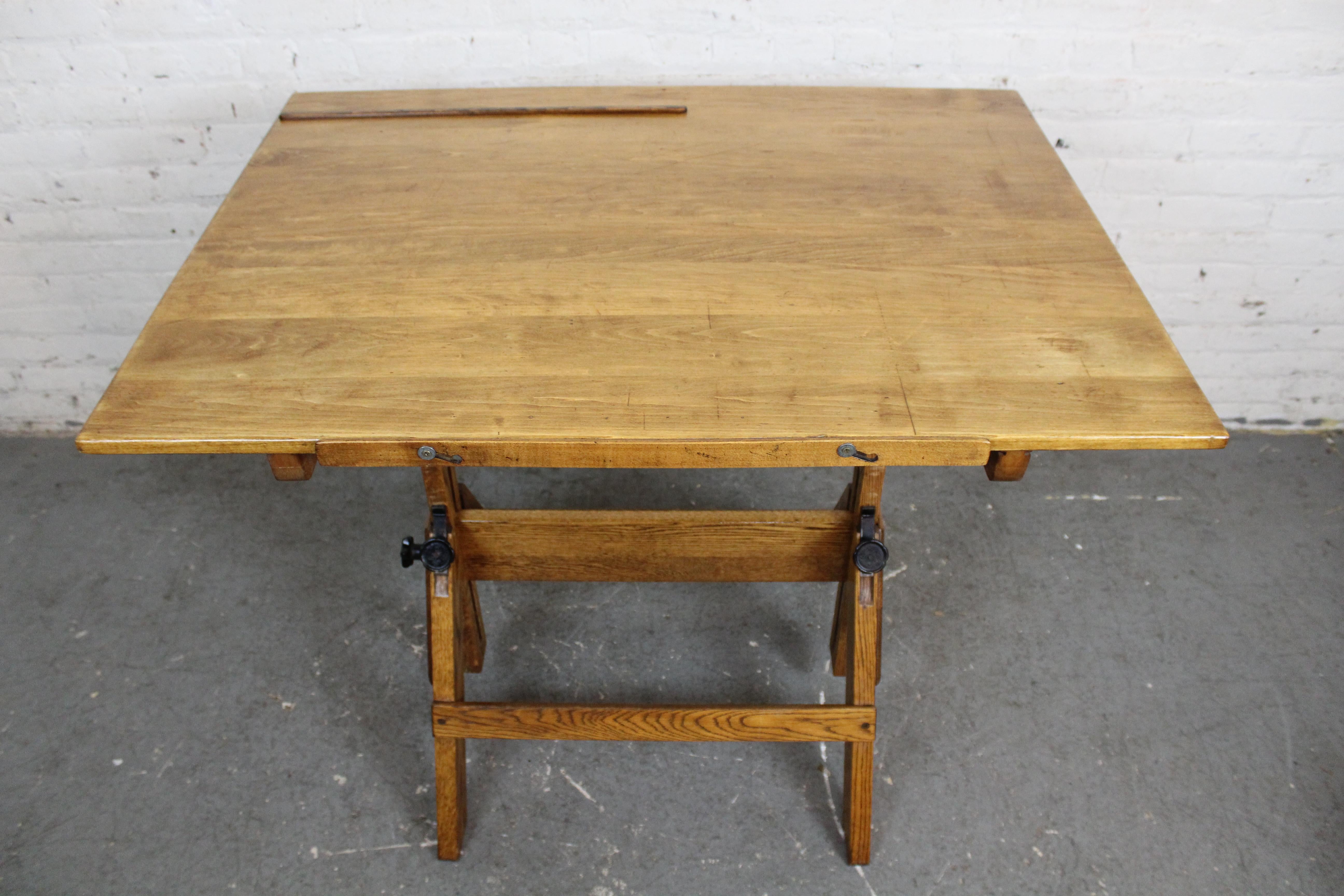 Industrial Golden Oak Drafting Table by Hamilton Manufacturing Co. 1