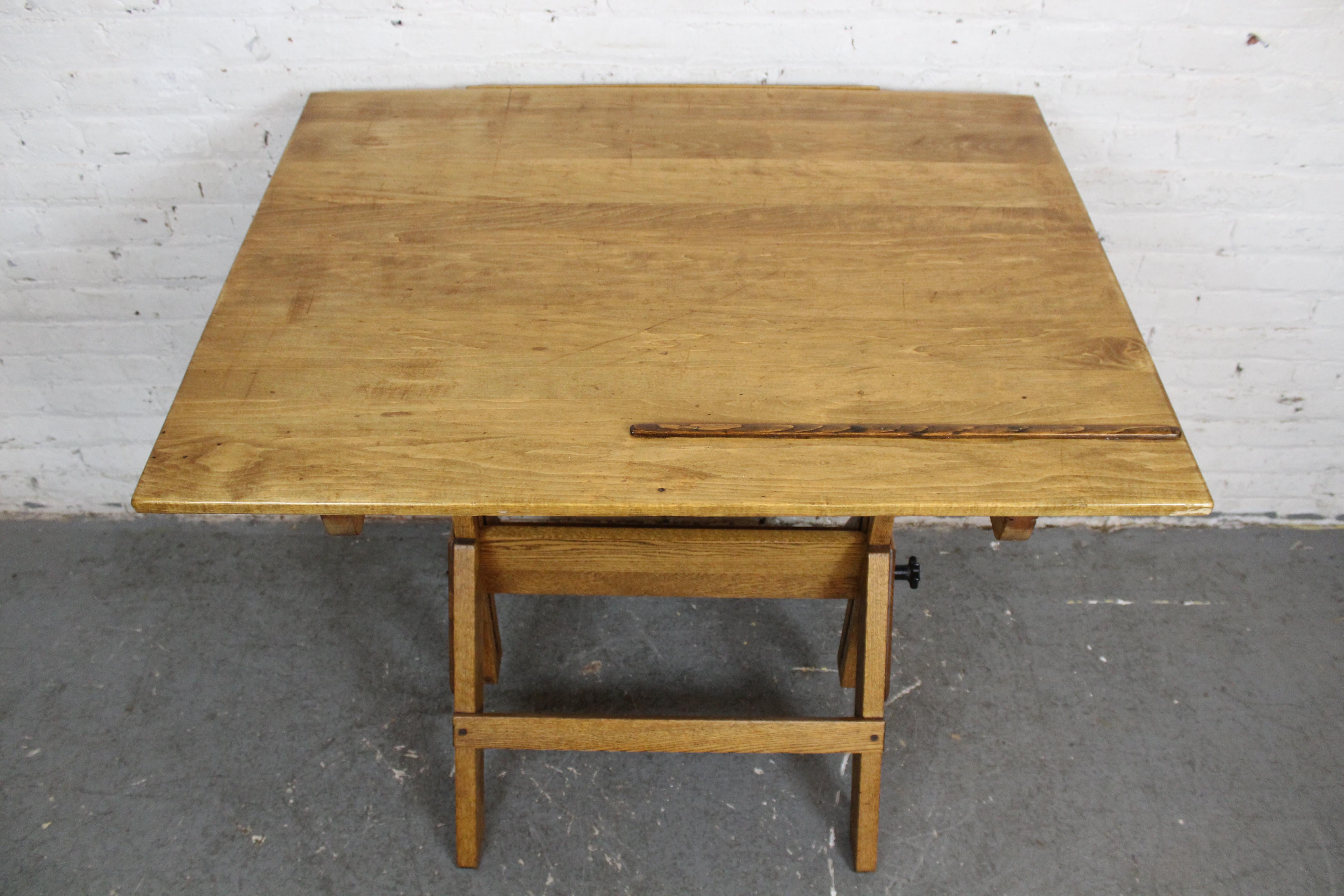 Industrial Golden Oak Drafting Table by Hamilton Manufacturing Co. 2
