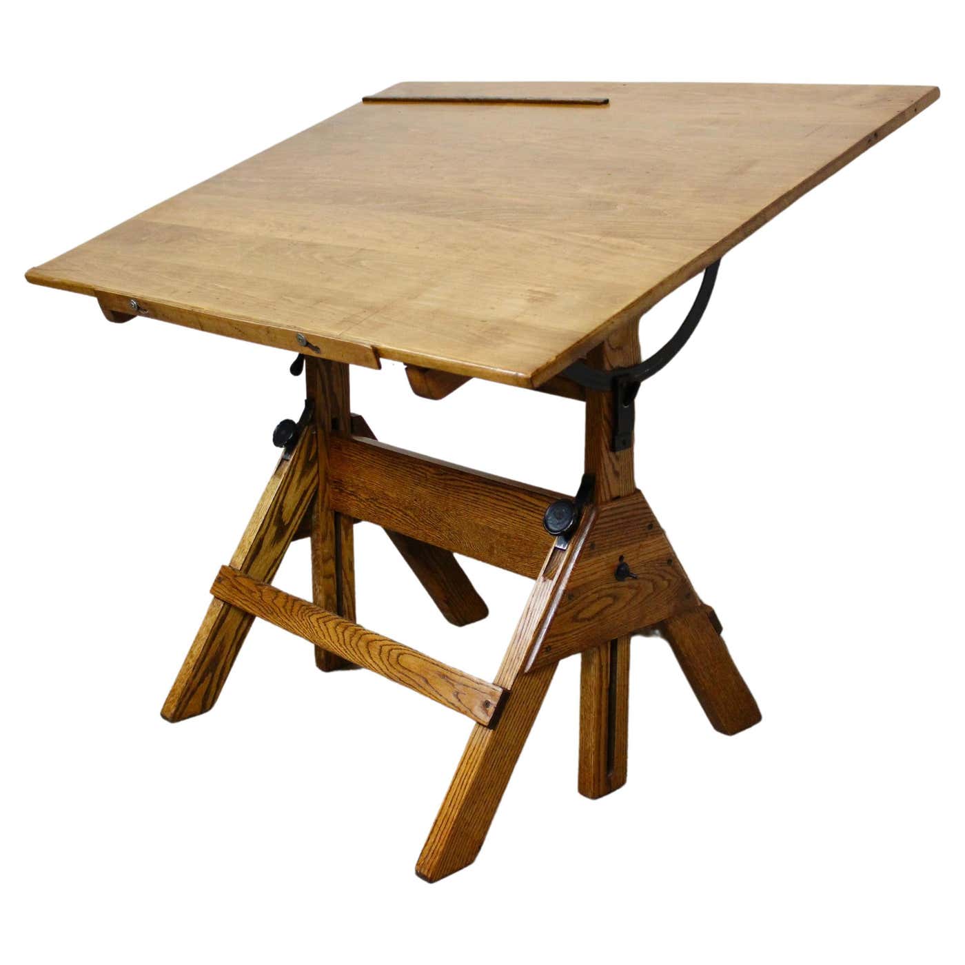 Industrial Golden Oak Drafting Table by Hamilton Manufacturing Co. For