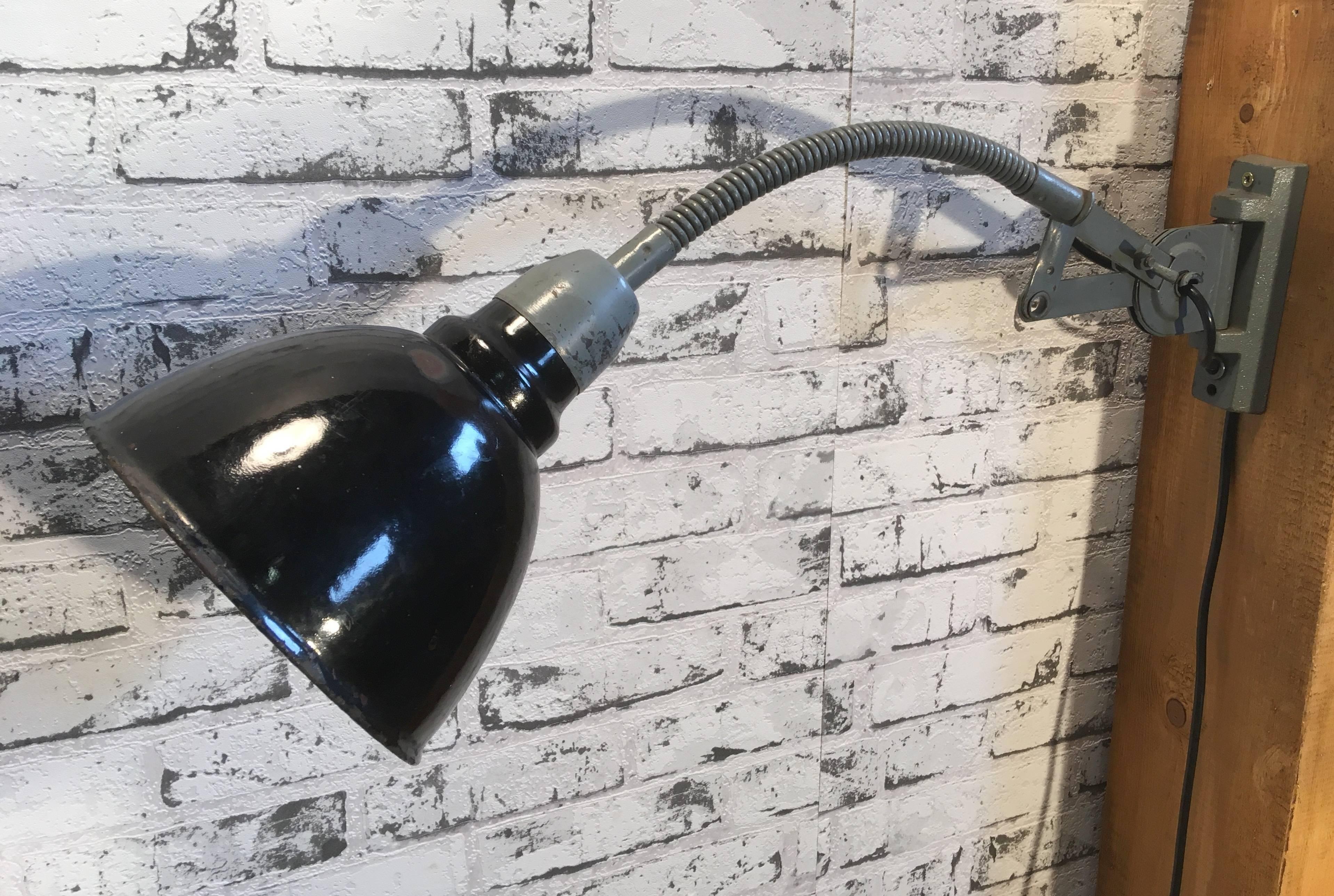Enameled Industrial Goose Neck Wall Lamp, 1960s