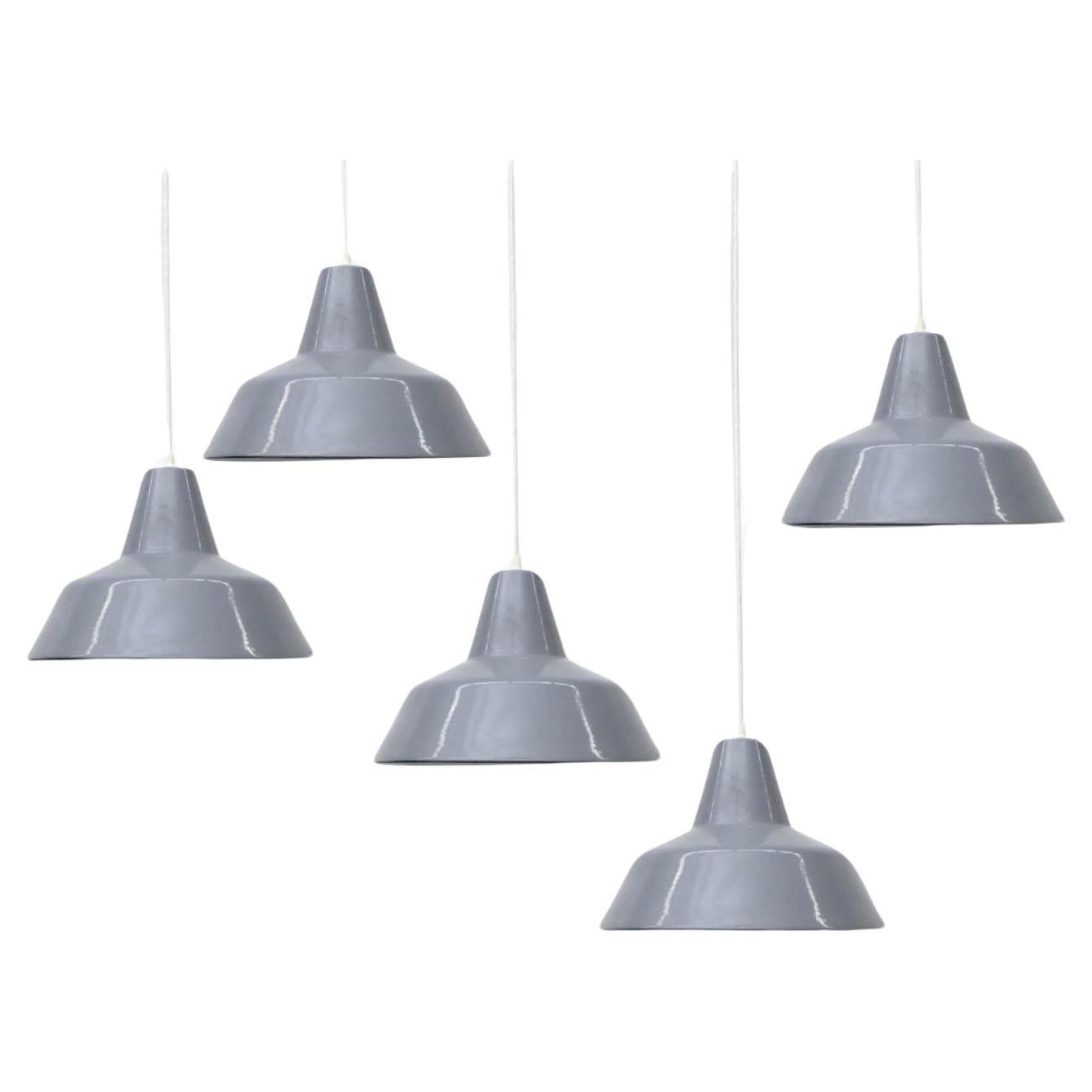 Industrial Gray Enameled Metal Factory Pendant Lamps
