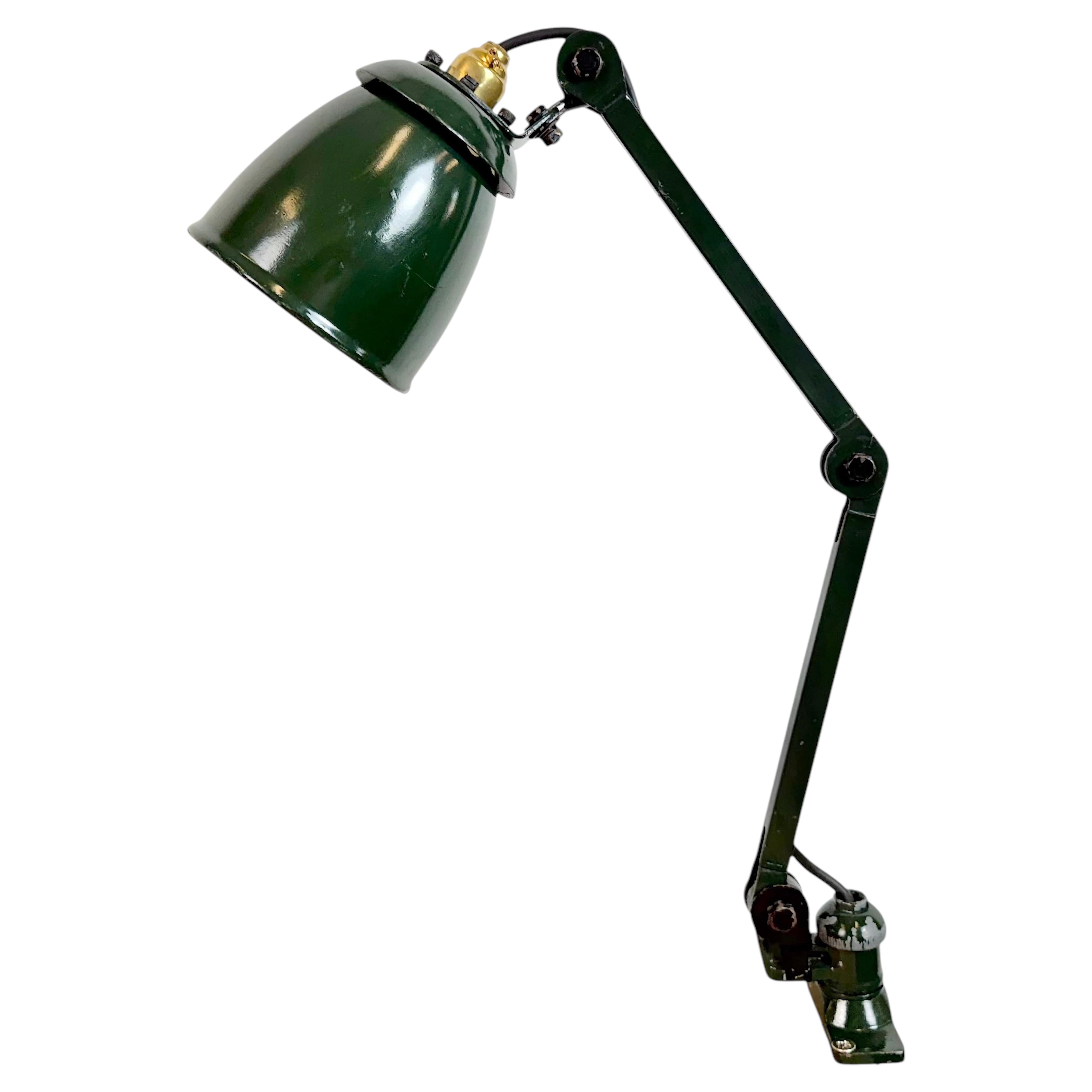 Industrial Green Enamel Adjustable Table Lamp, 1960s For Sale