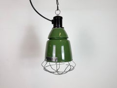 Industrial Green Enamel Cage Pendant Lamp from Philips, 1960s