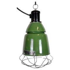 Industrial Green Enamel Cage Pendant Lamp from Philips, 1960s