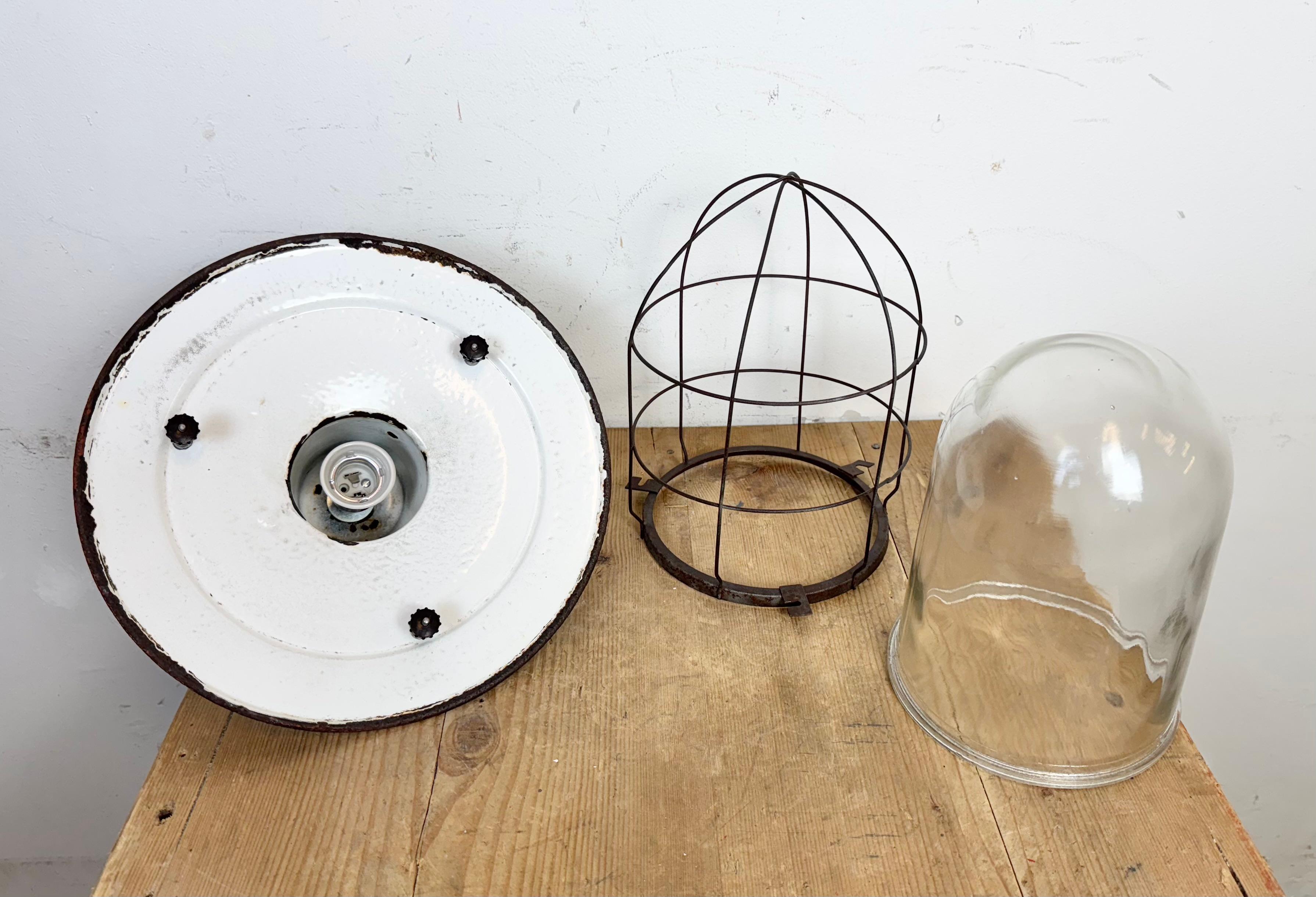 Industrial Green Enamel Cage Pendant Light, 1960s For Sale 9