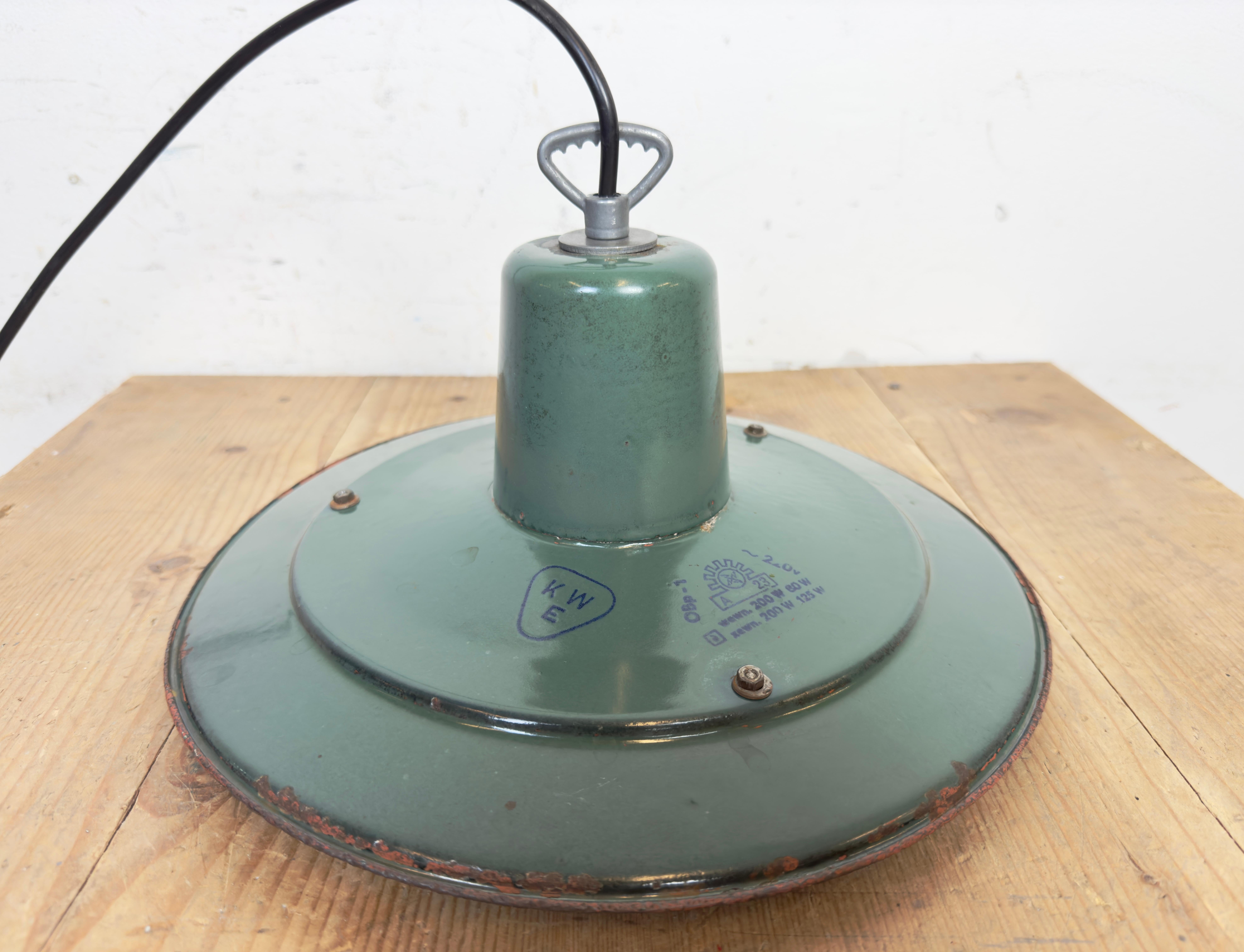 Industrial Green Enamel Cage Pendant Light, 1960s For Sale 11