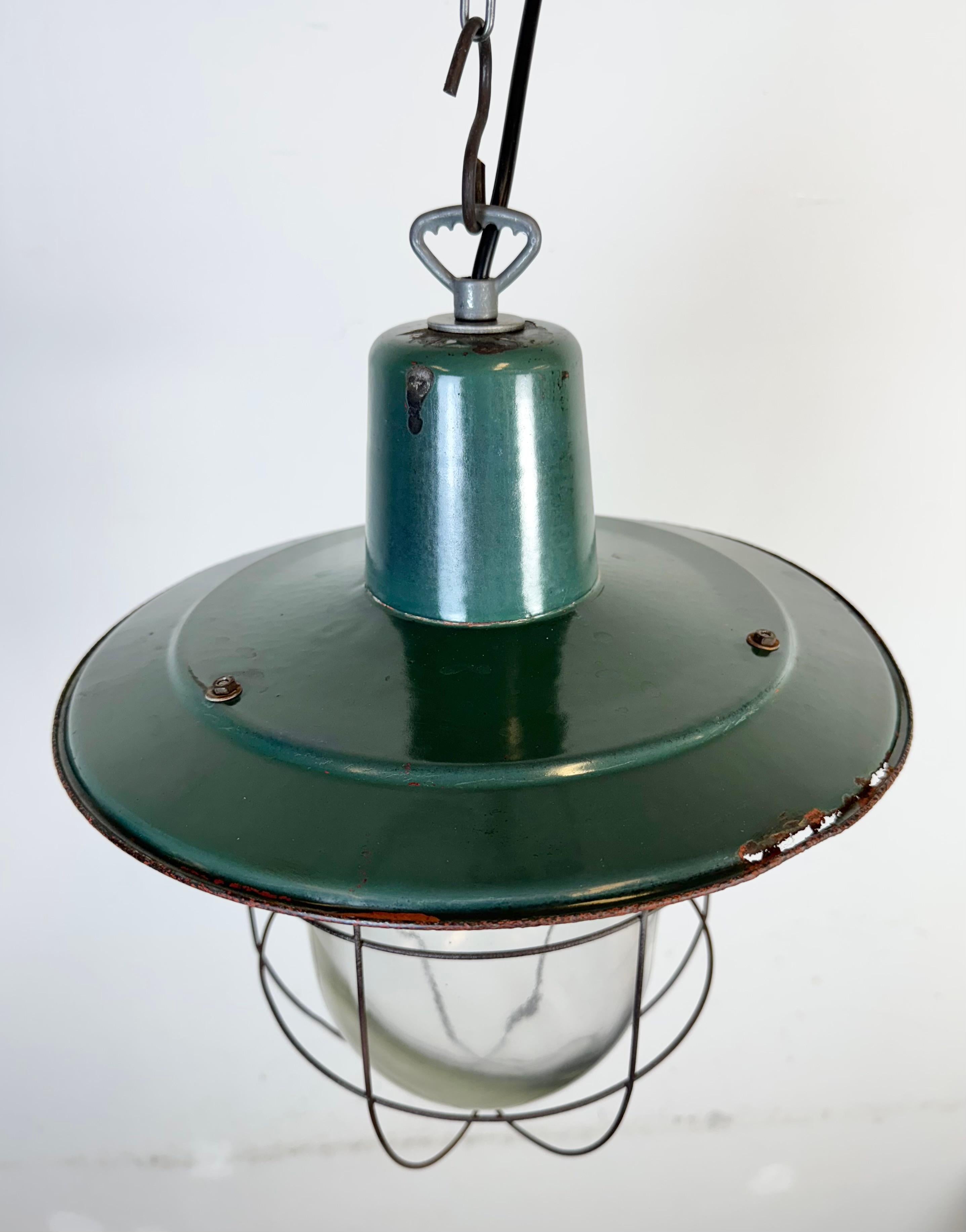 Industrial Green Enamel Cage Pendant Light, 1960s For Sale 2