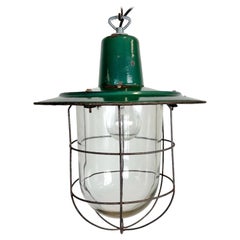 Industrial Green Enamel Cage Pendant Light, 1960s
