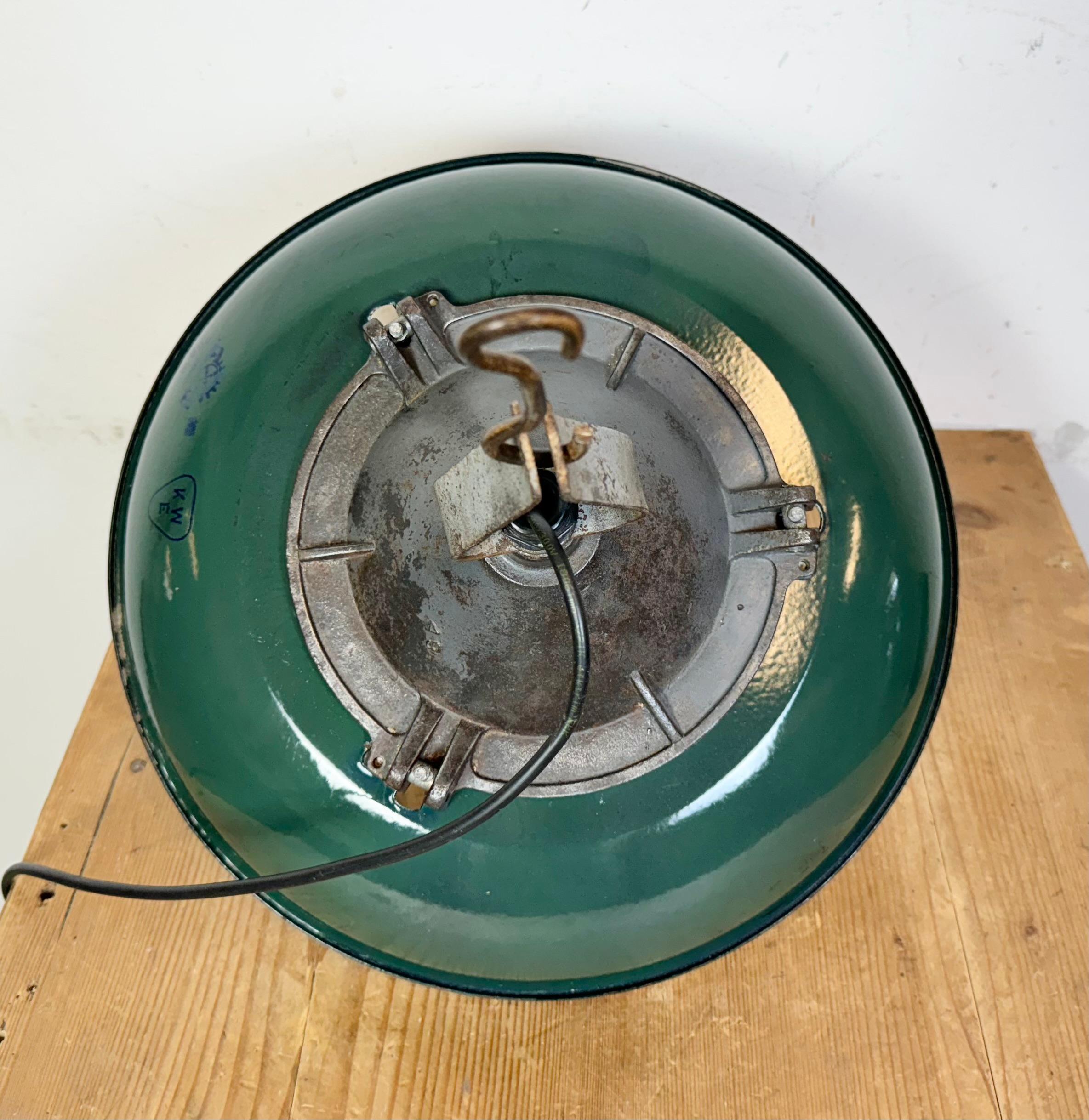 Industrial Green Enamel Factory Cage Pendant Lamp in Cast Iron, 1960s For Sale 8