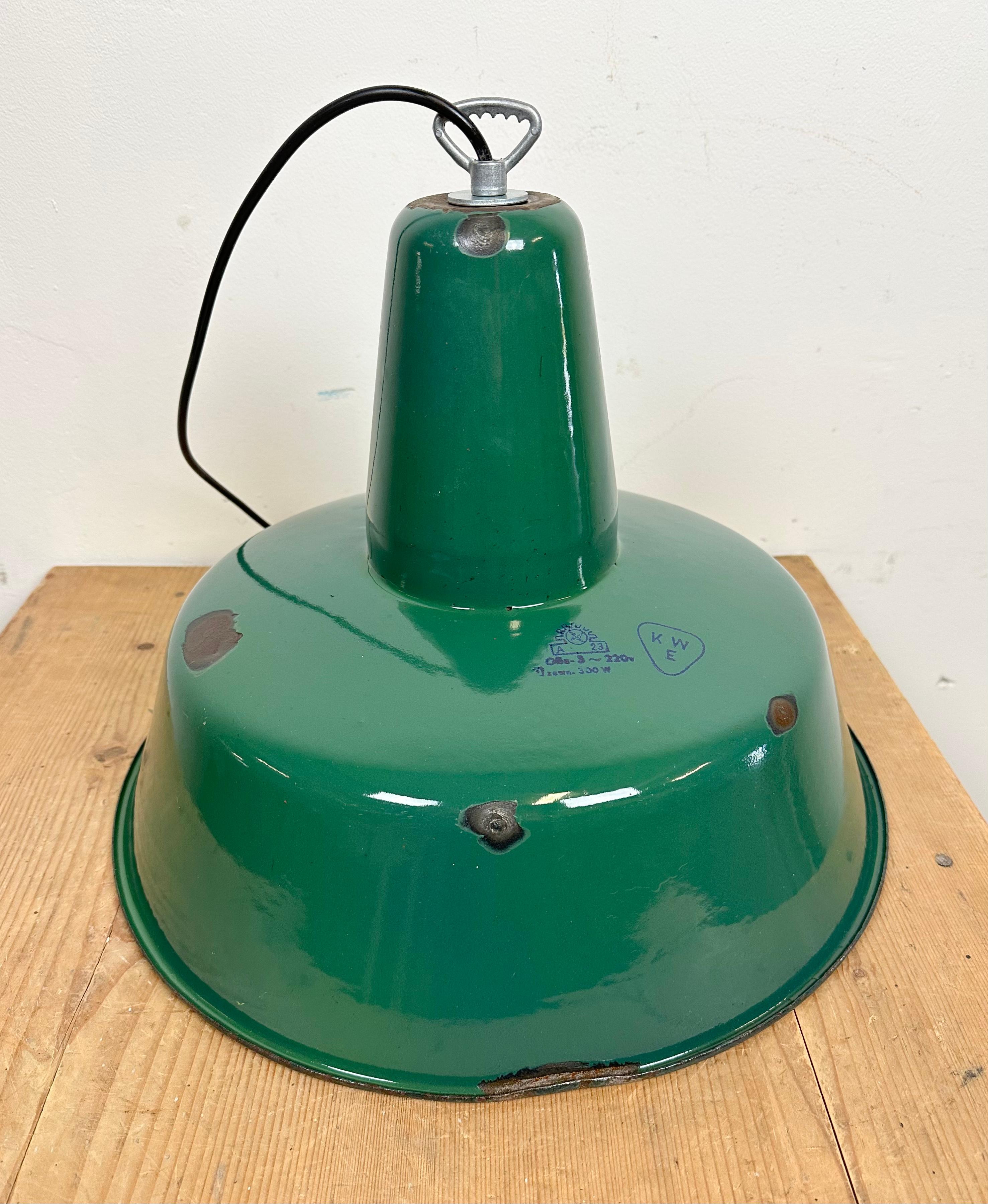 Industrial Green Enamel Factory Lamp, 1960s For Sale 5