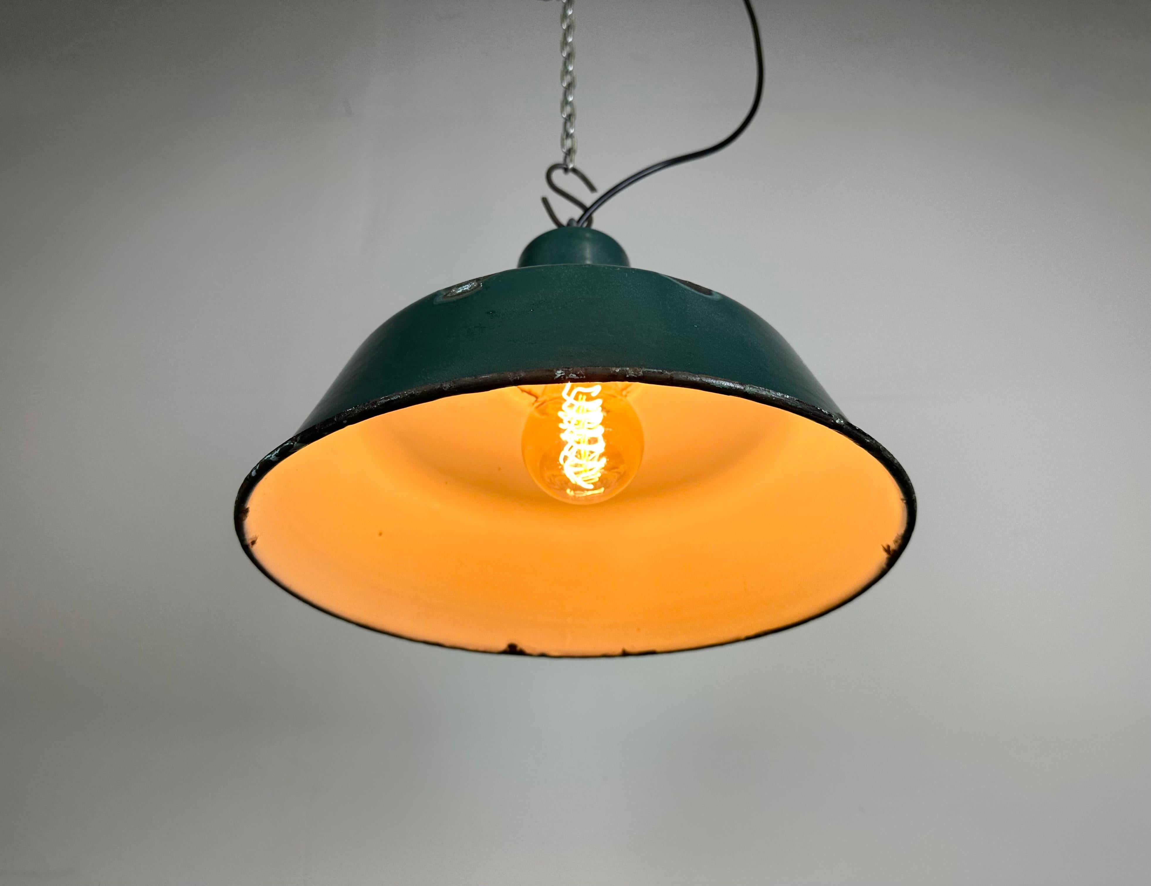 Industrial Green Enamel Factory Lamp, 1960s 5