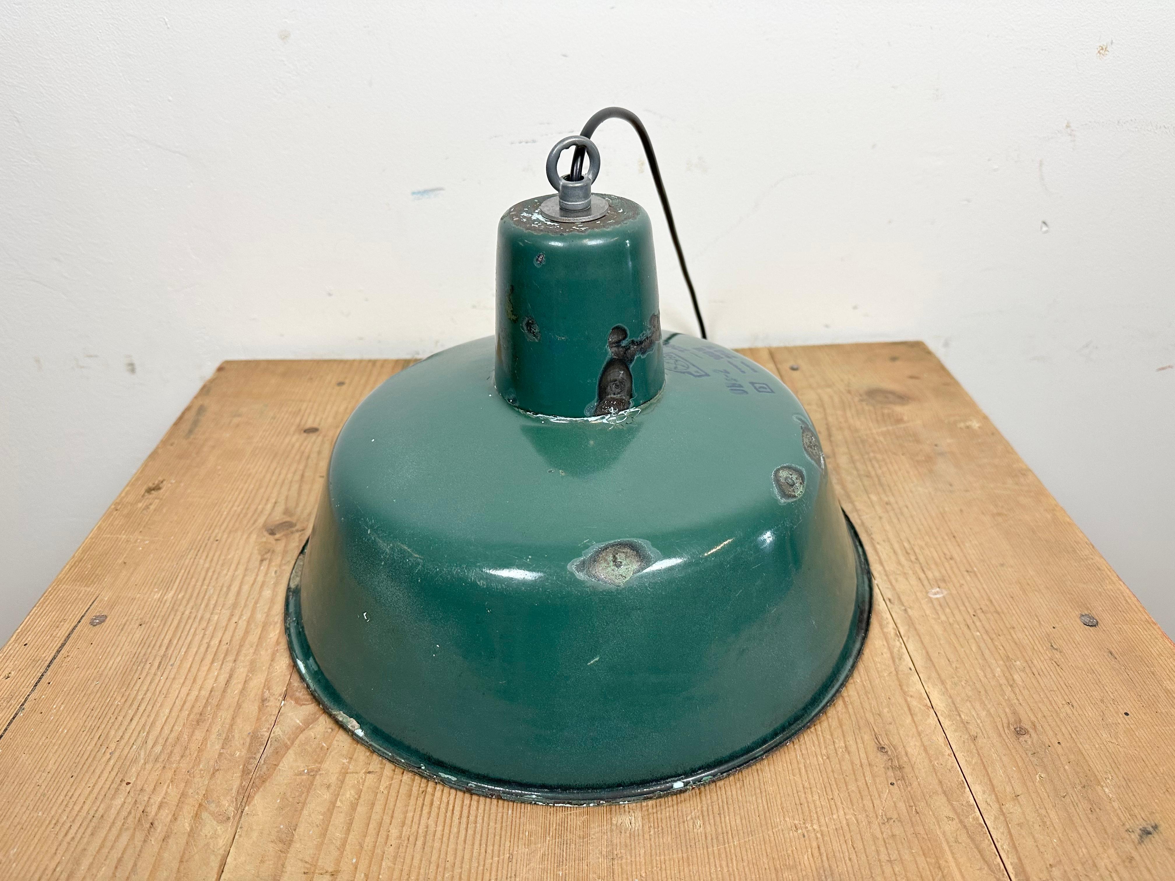 Industrial Green Enamel Factory Lamp, 1960s 6