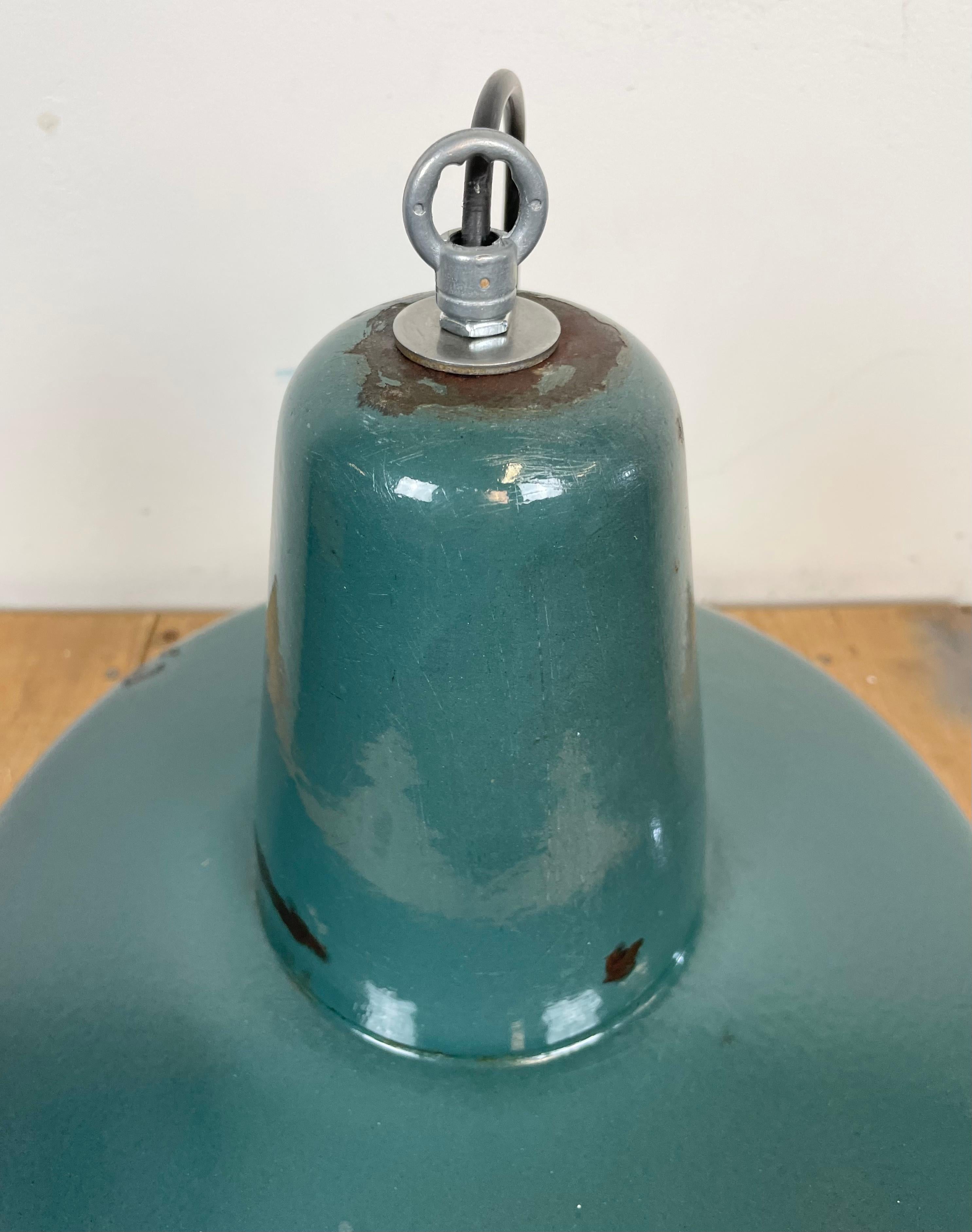 Industrial Green Enamel Factory Lamp, 1960s For Sale 8