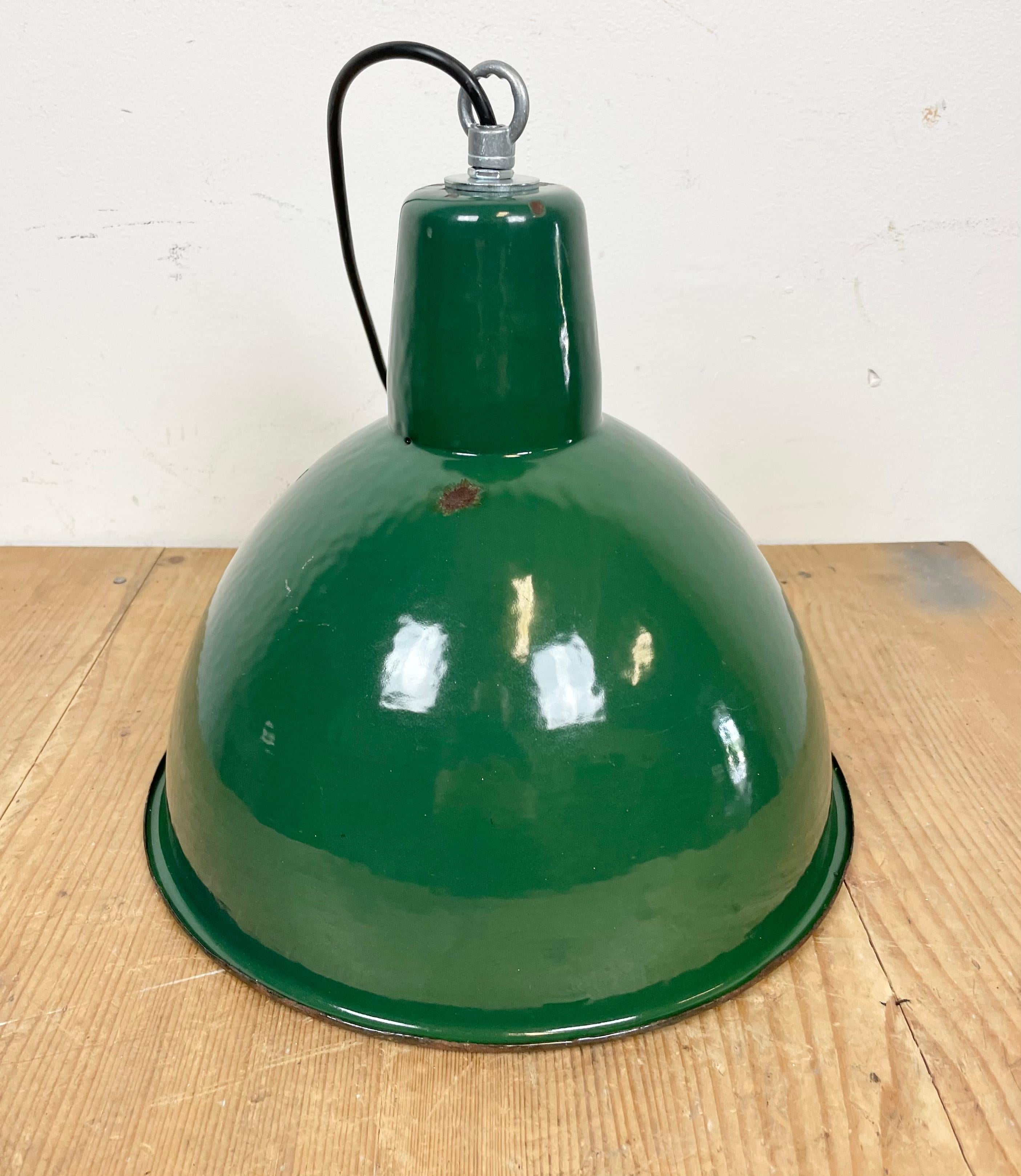 Industrial Green Enamel Factory Lamp, 1960s For Sale 8