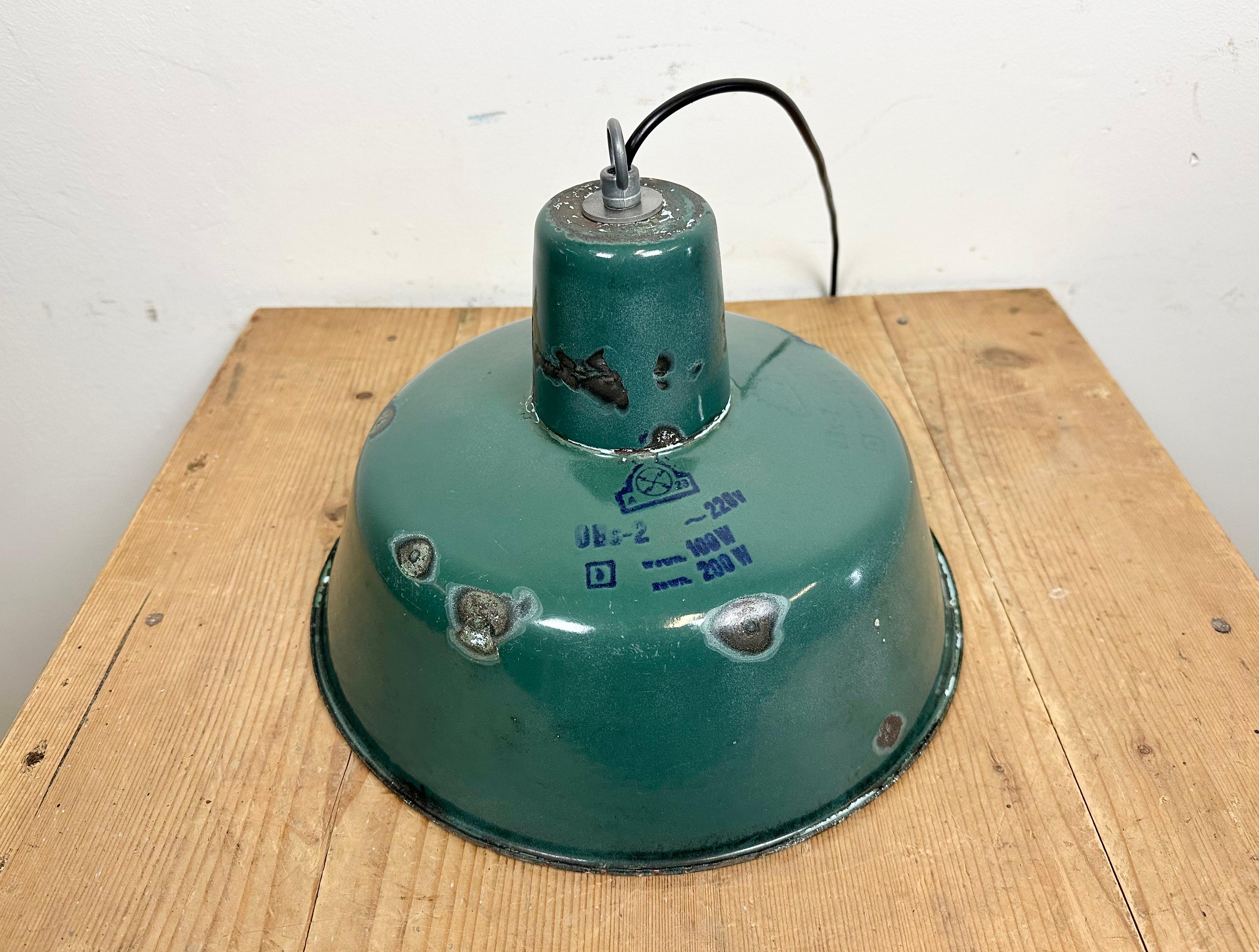 Industrial Green Enamel Factory Lamp, 1960s 8