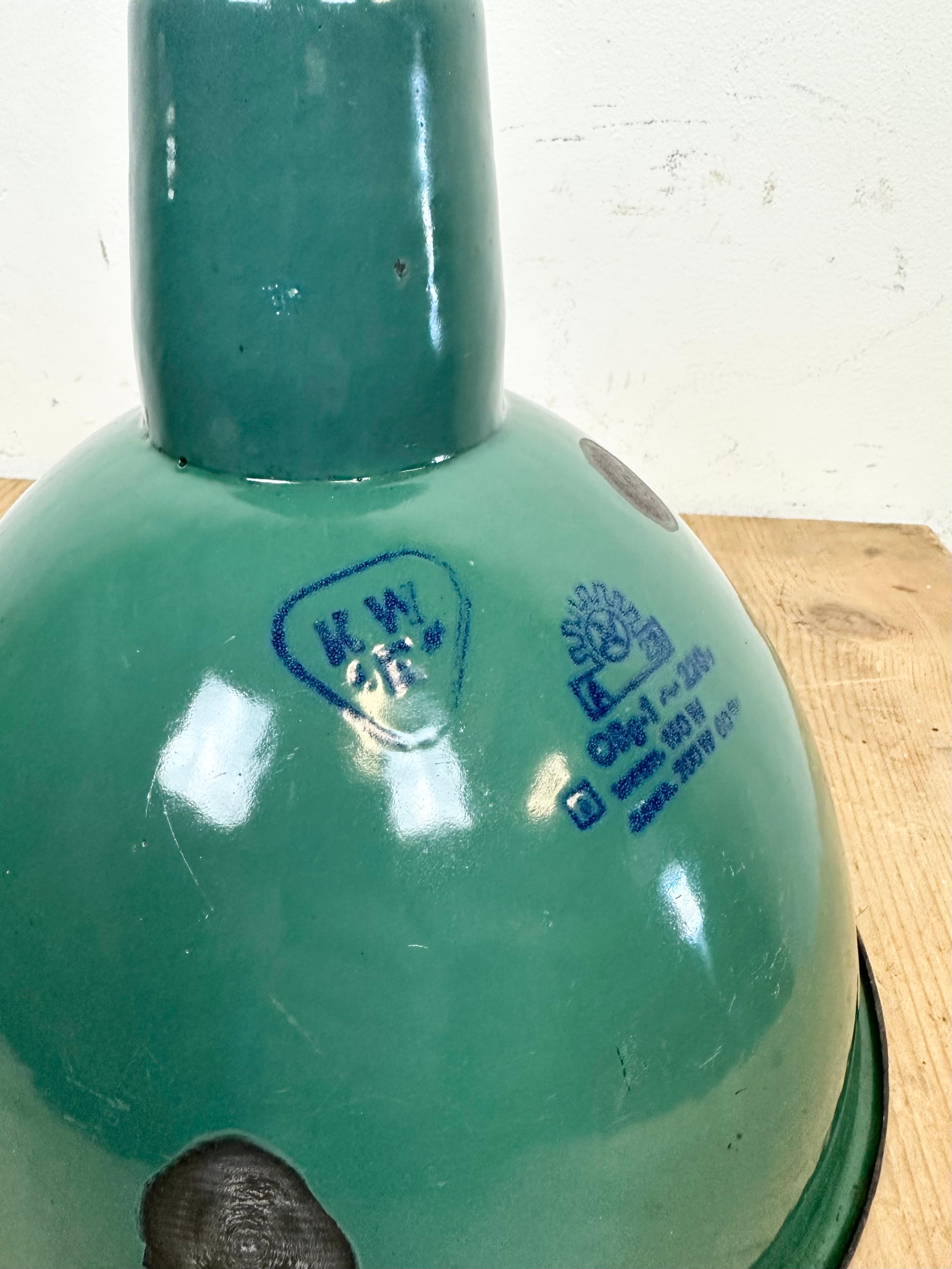 Industrial Green Enamel Factory Lamp, 1960s For Sale 9