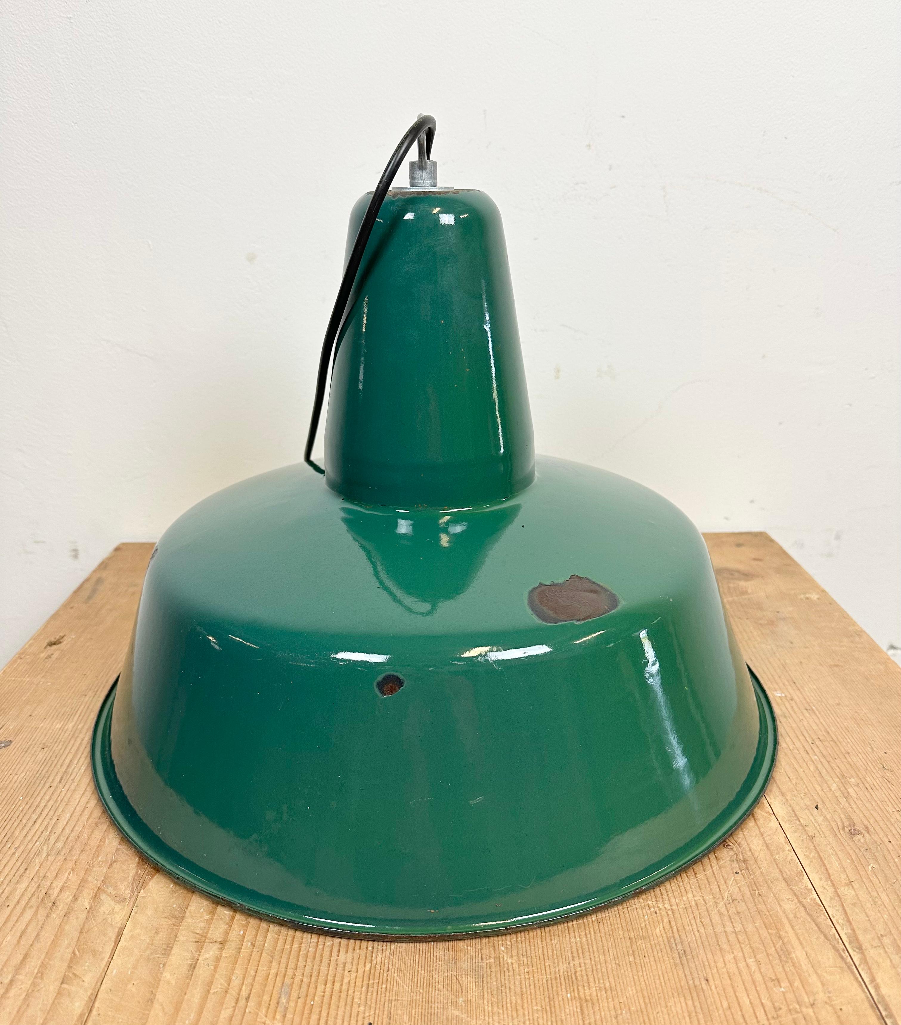 Industrial Green Enamel Factory Lamp, 1960s For Sale 10