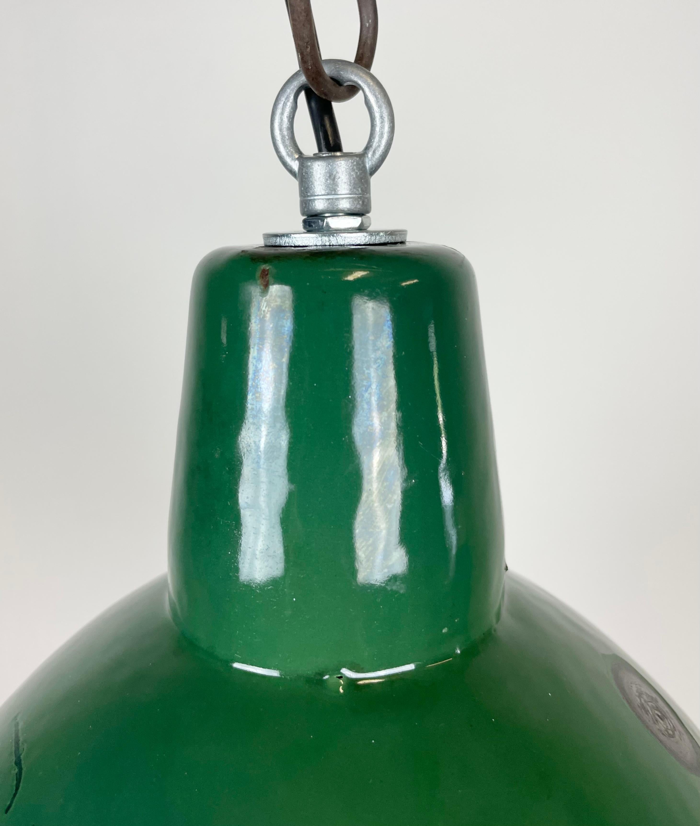 Polish Industrial Green Enamel Factory Lamp, 1960s For Sale