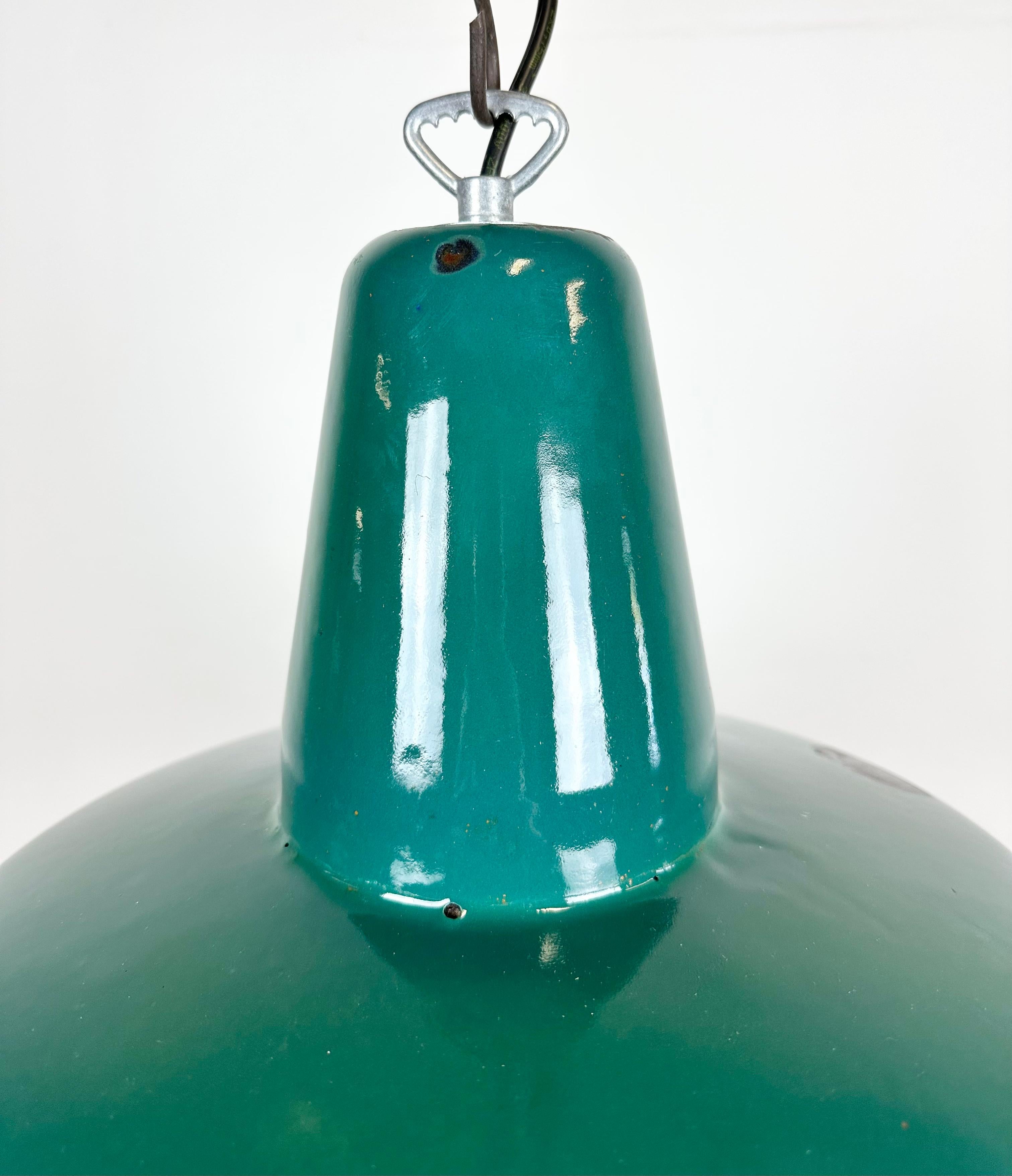Polish Industrial Green Enamel Factory Lamp, 1960s For Sale