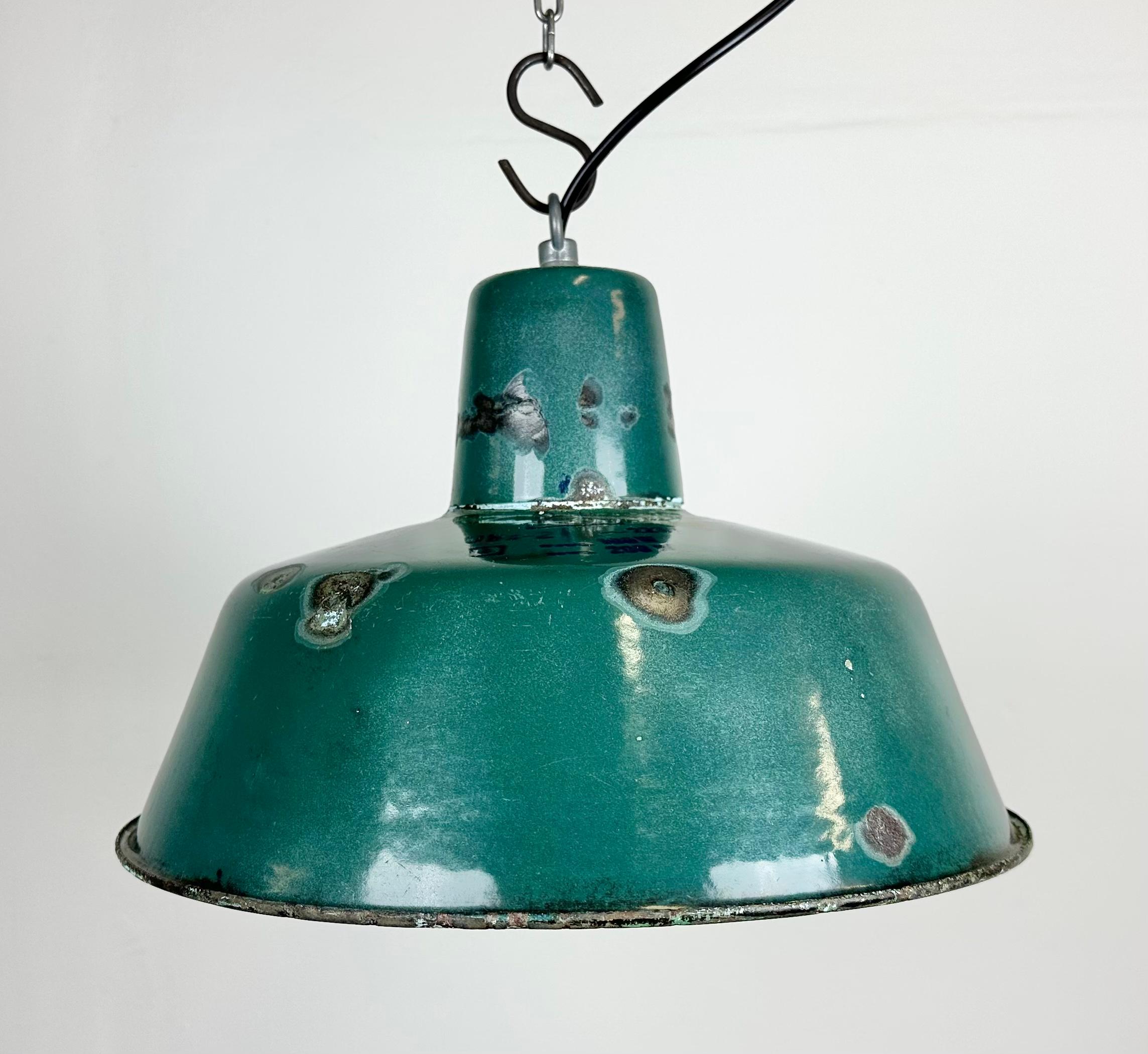 Polish Industrial Green Enamel Factory Lamp, 1960s