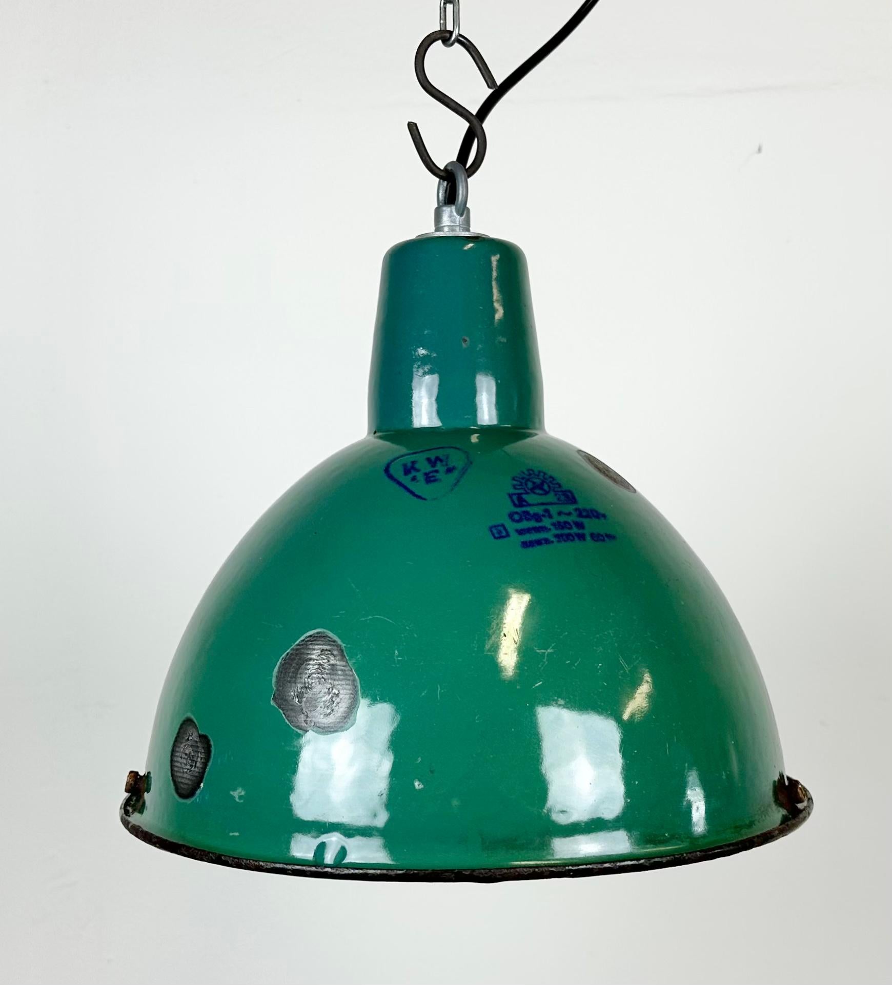 Polish Industrial Green Enamel Factory Lamp, 1960s For Sale