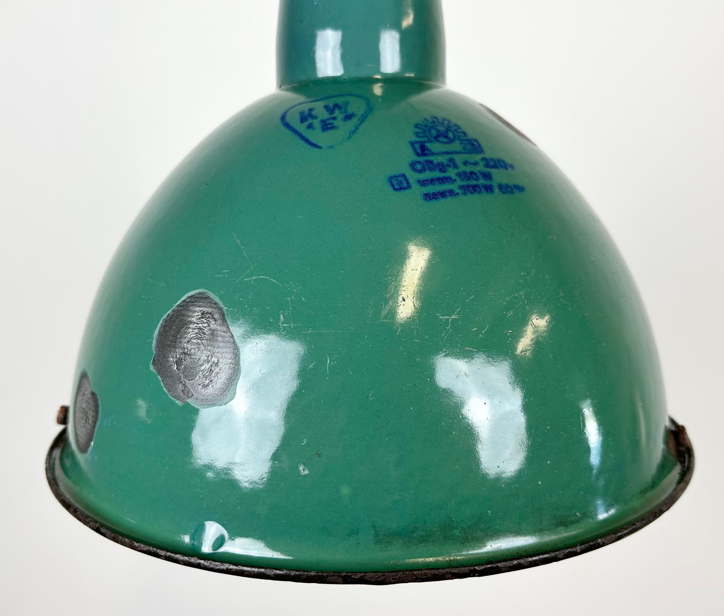 Industrial Green Enamel Factory Lamp, 1960s In Fair Condition For Sale In Kojetice, CZ