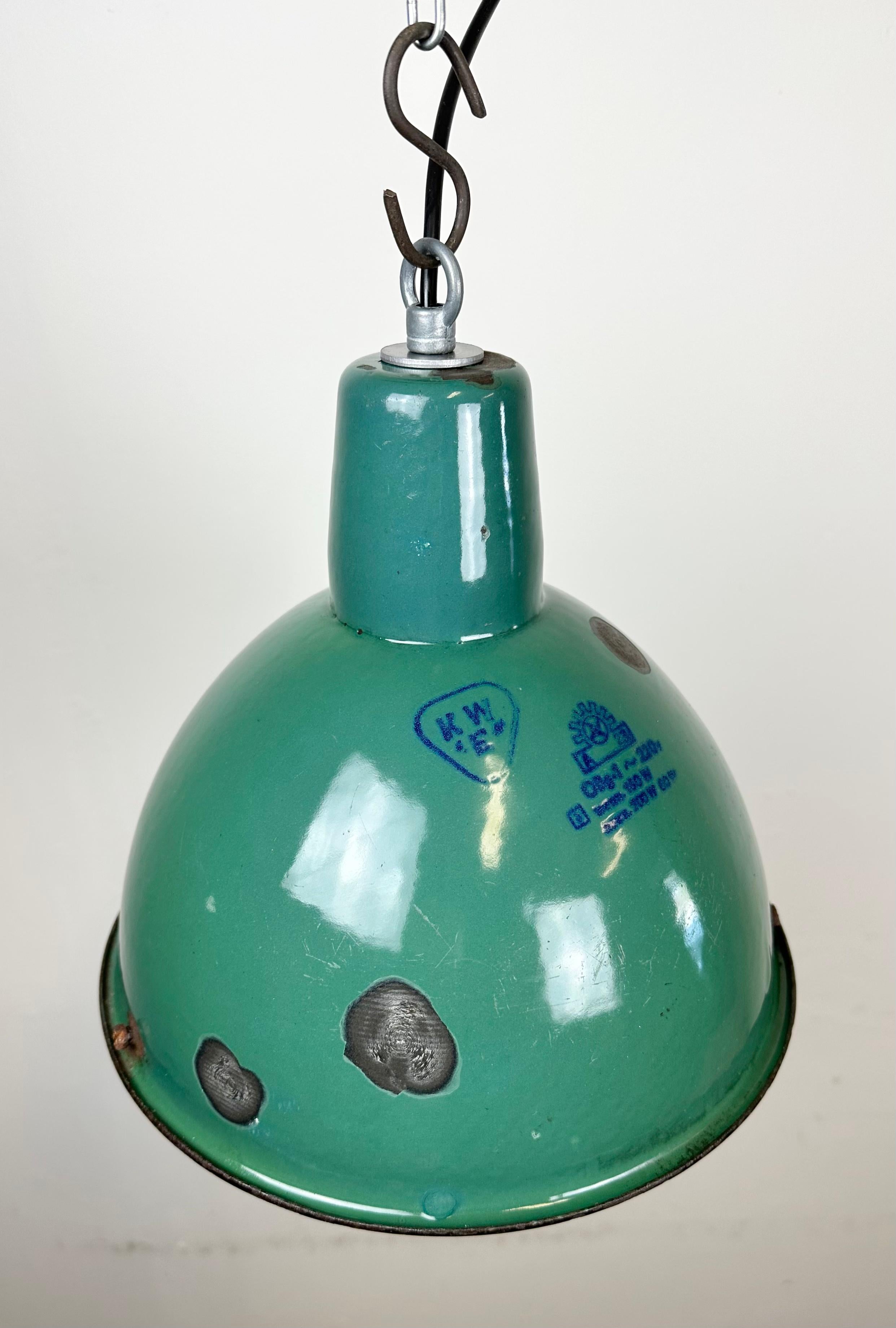 Industrial Green Enamel Factory Lamp, 1960s For Sale 2