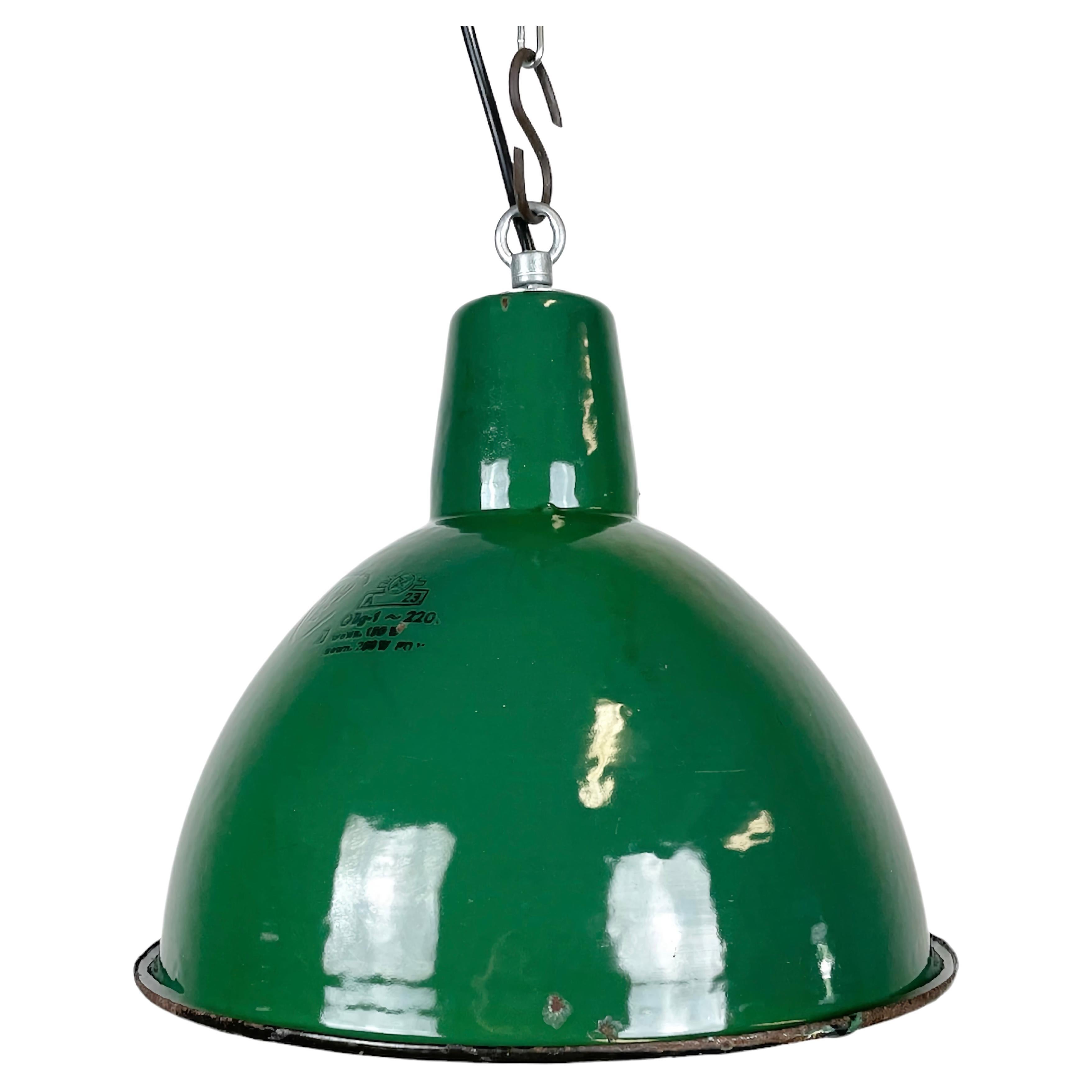 Industrial Green Enamel Factory Lamp, 1960s For Sale