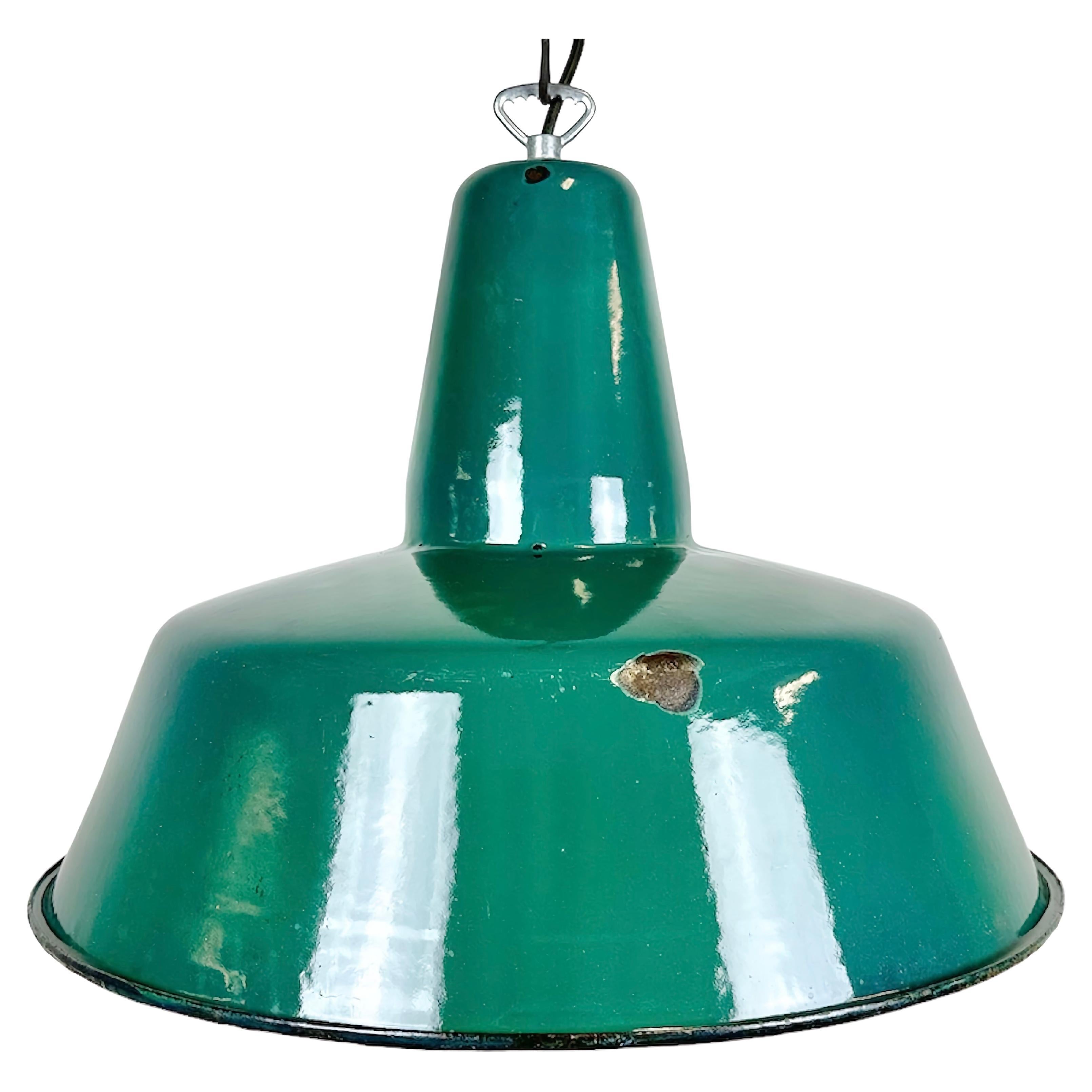Industrial Green Enamel Factory Lamp, 1960s For Sale