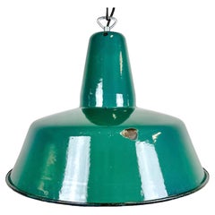 Vintage Industrial Green Enamel Factory Lamp, 1960s