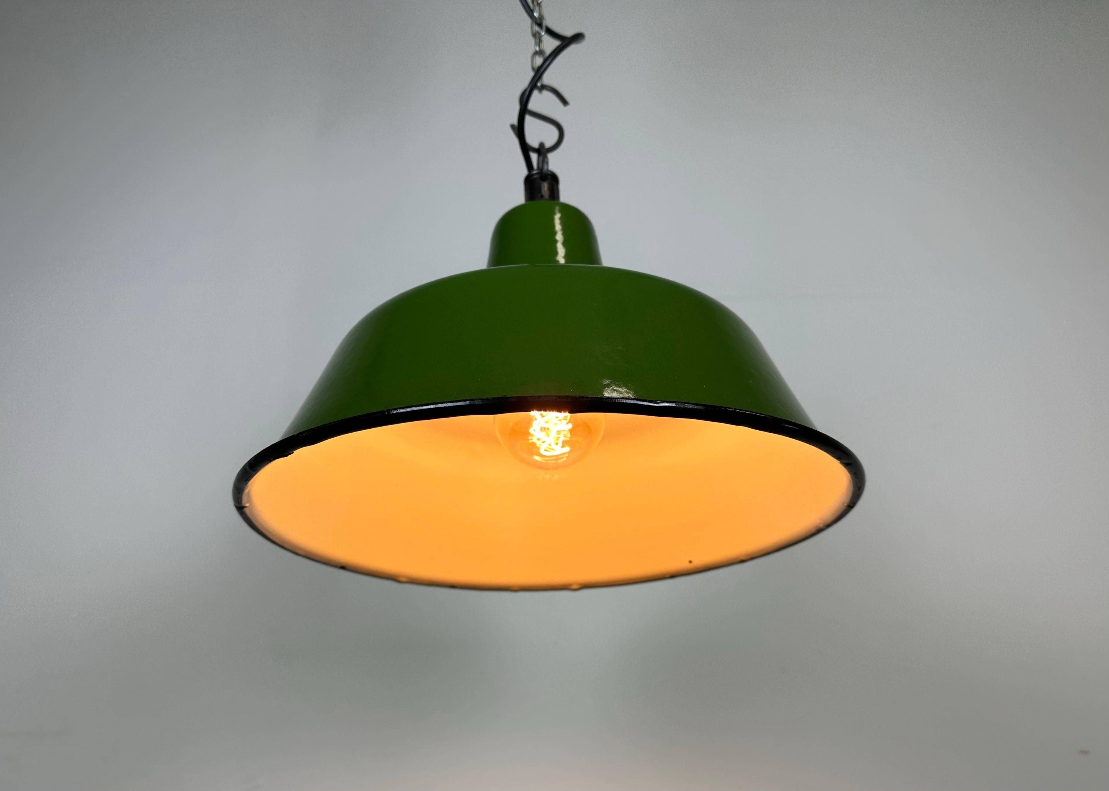 Industrial Green Enamel Factory Lamp from Zaos, 1960s For Sale 5