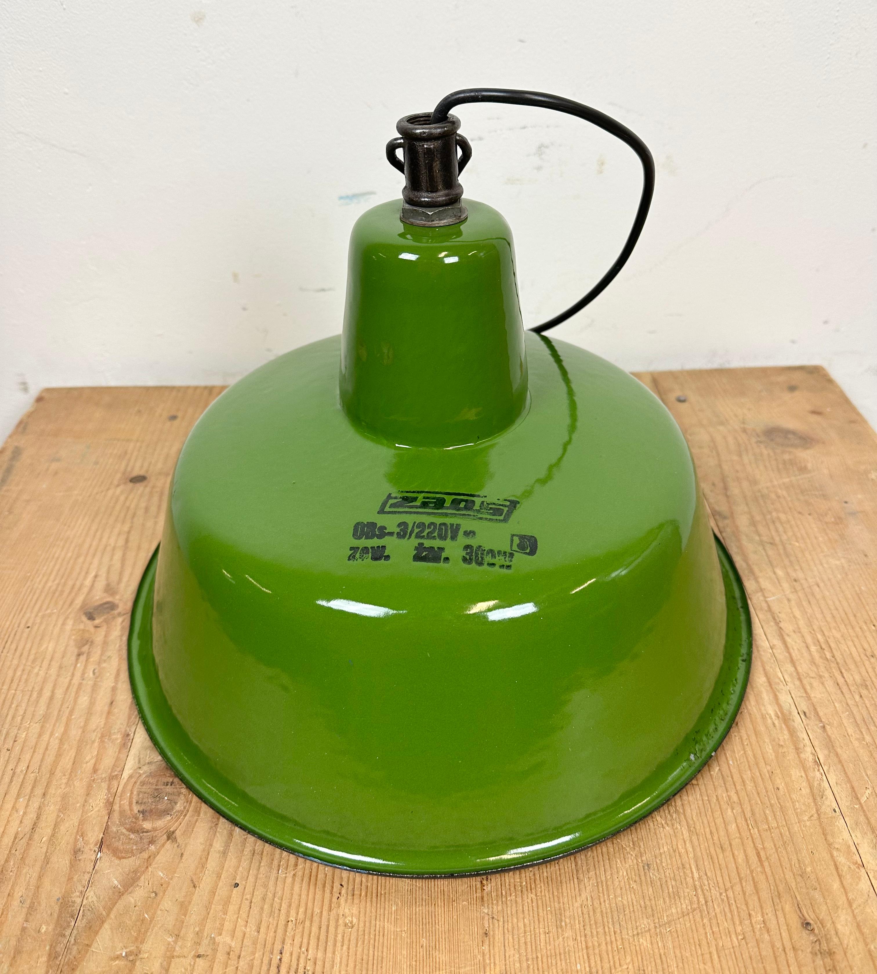Industrial Green Enamel Factory Lamp from Zaos, 1960s For Sale 6