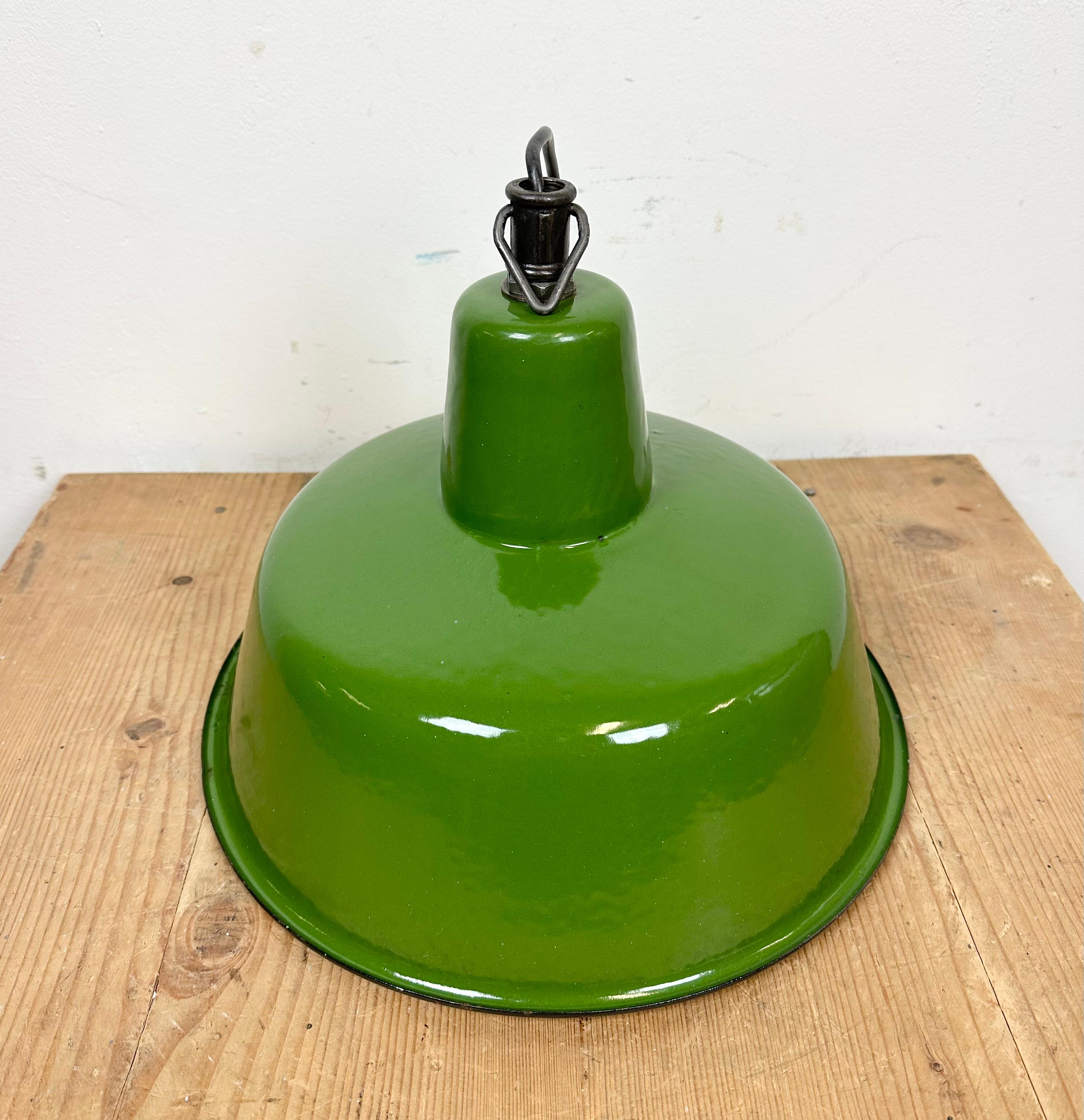 Industrial Green Enamel Factory Lamp from Zaos, 1960s For Sale 9