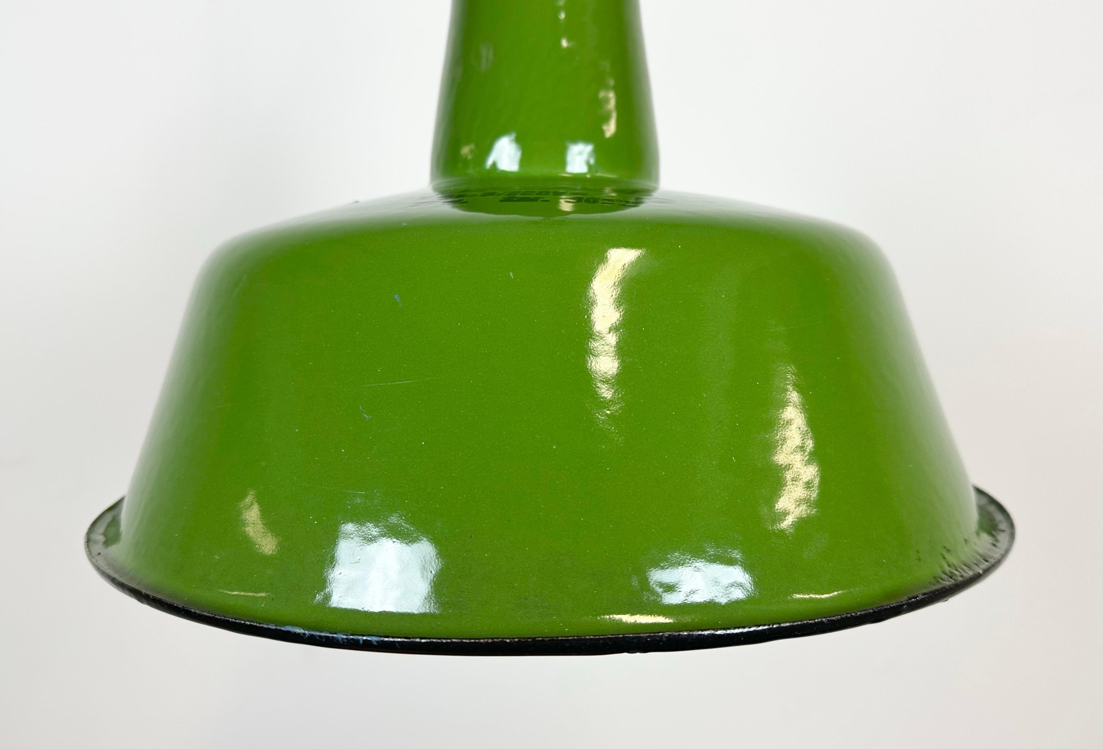 Industrial Green Enamel Factory Lamp from Zaos, 1960s In Good Condition For Sale In Kojetice, CZ