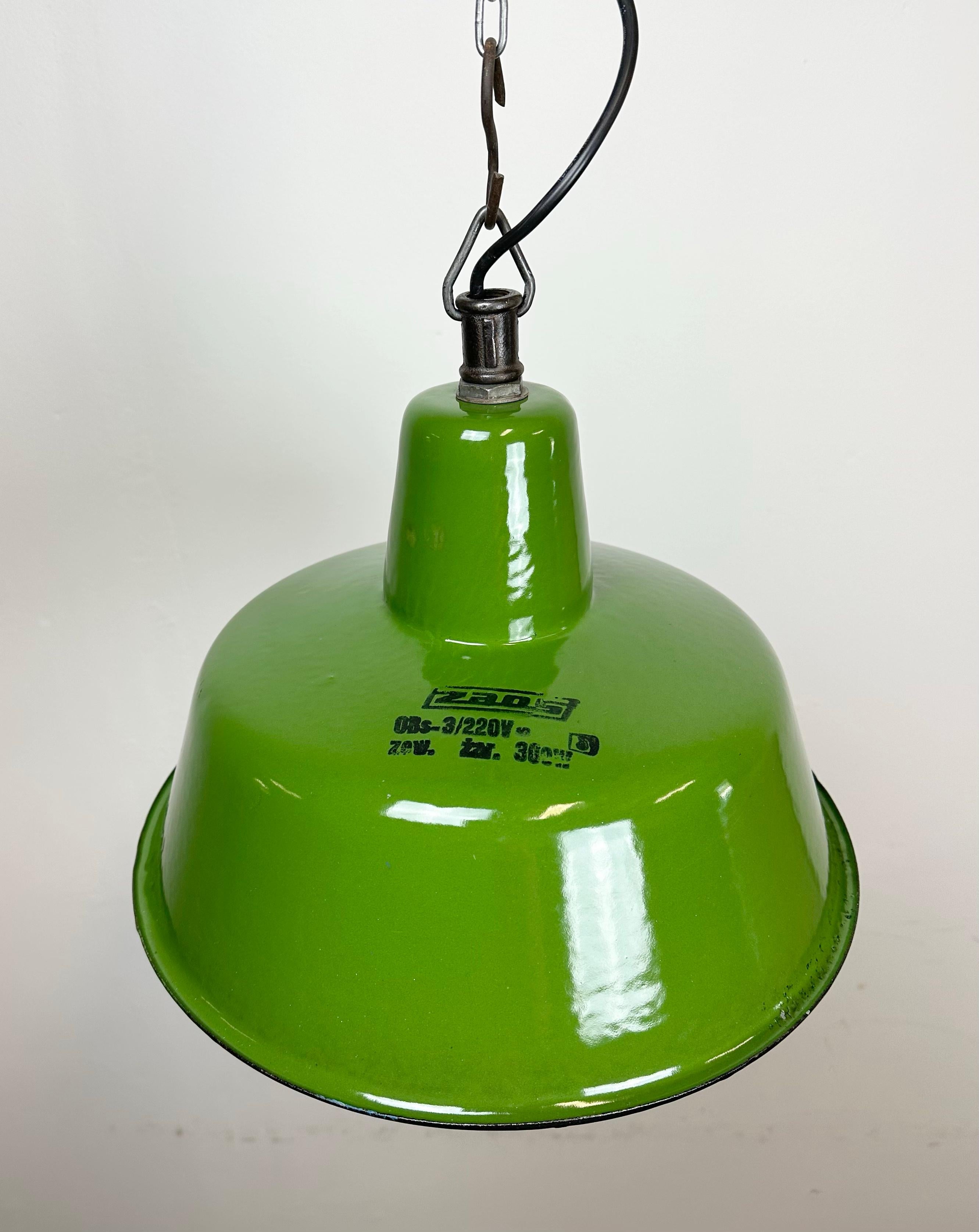 Industrial Green Enamel Factory Lamp from Zaos, 1960s For Sale 1