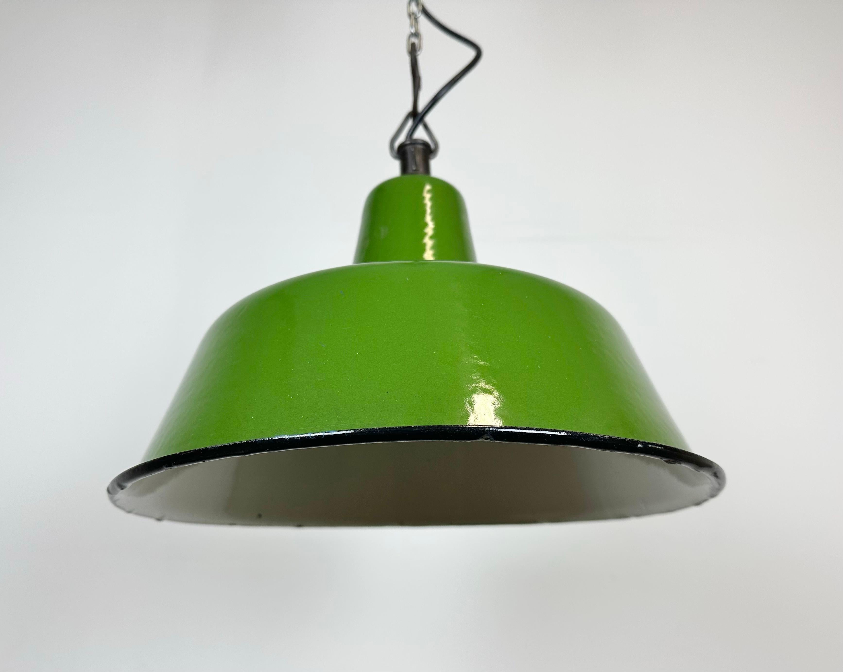 Industrial Green Enamel Factory Lamp from Zaos, 1960s For Sale 2