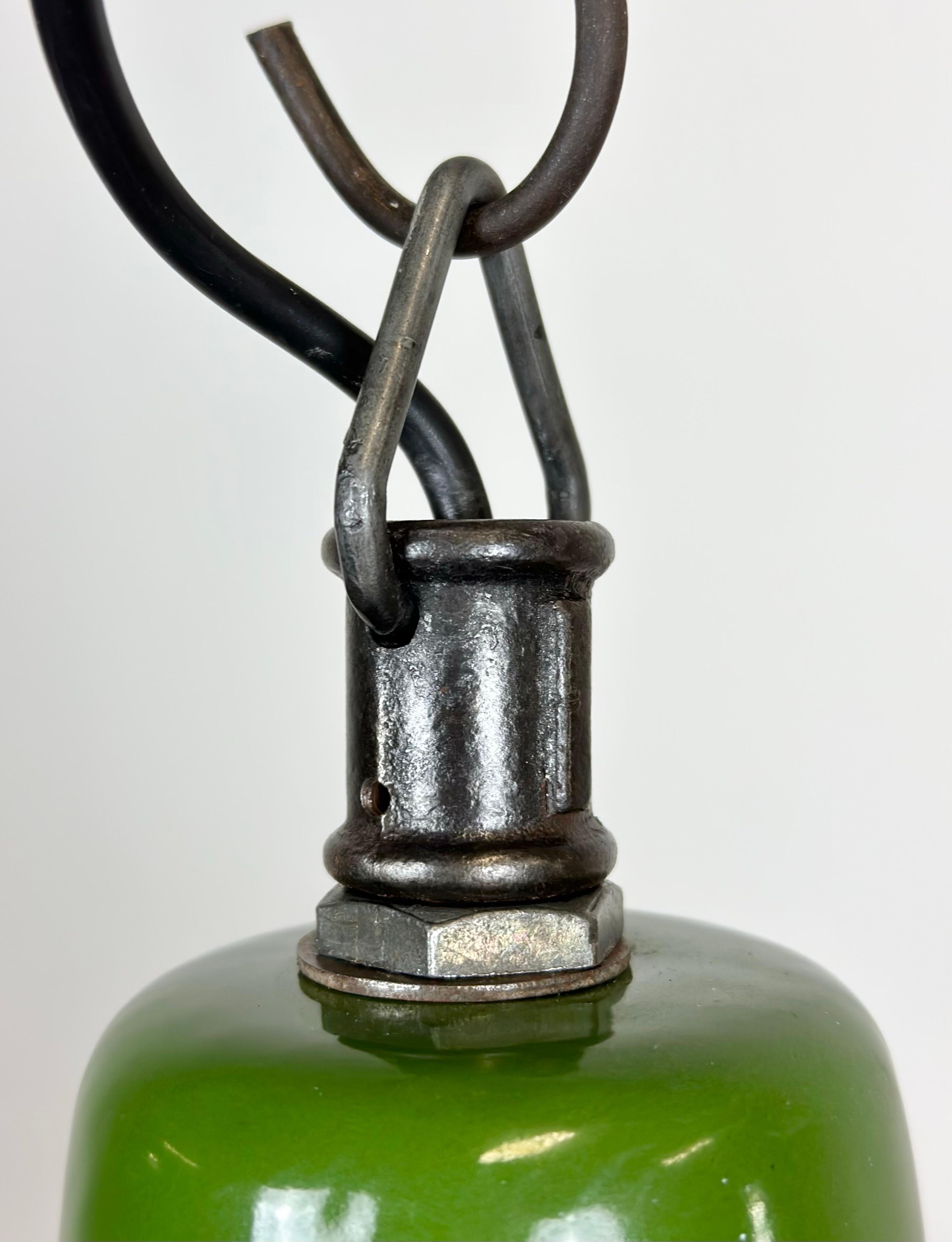 Industrial Green Enamel Factory Lamp from Zaos, 1960s For Sale 4