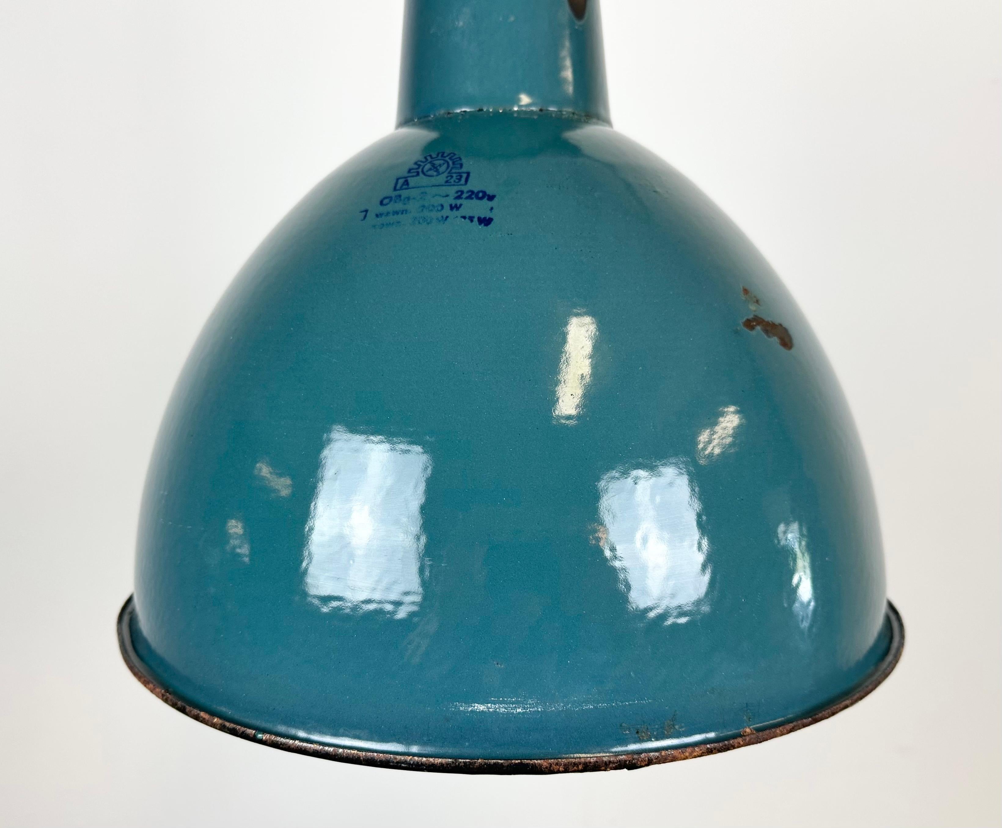 20th Century Industrial Green Enamel Factory Lamp with Cast Iron Top, 1960s