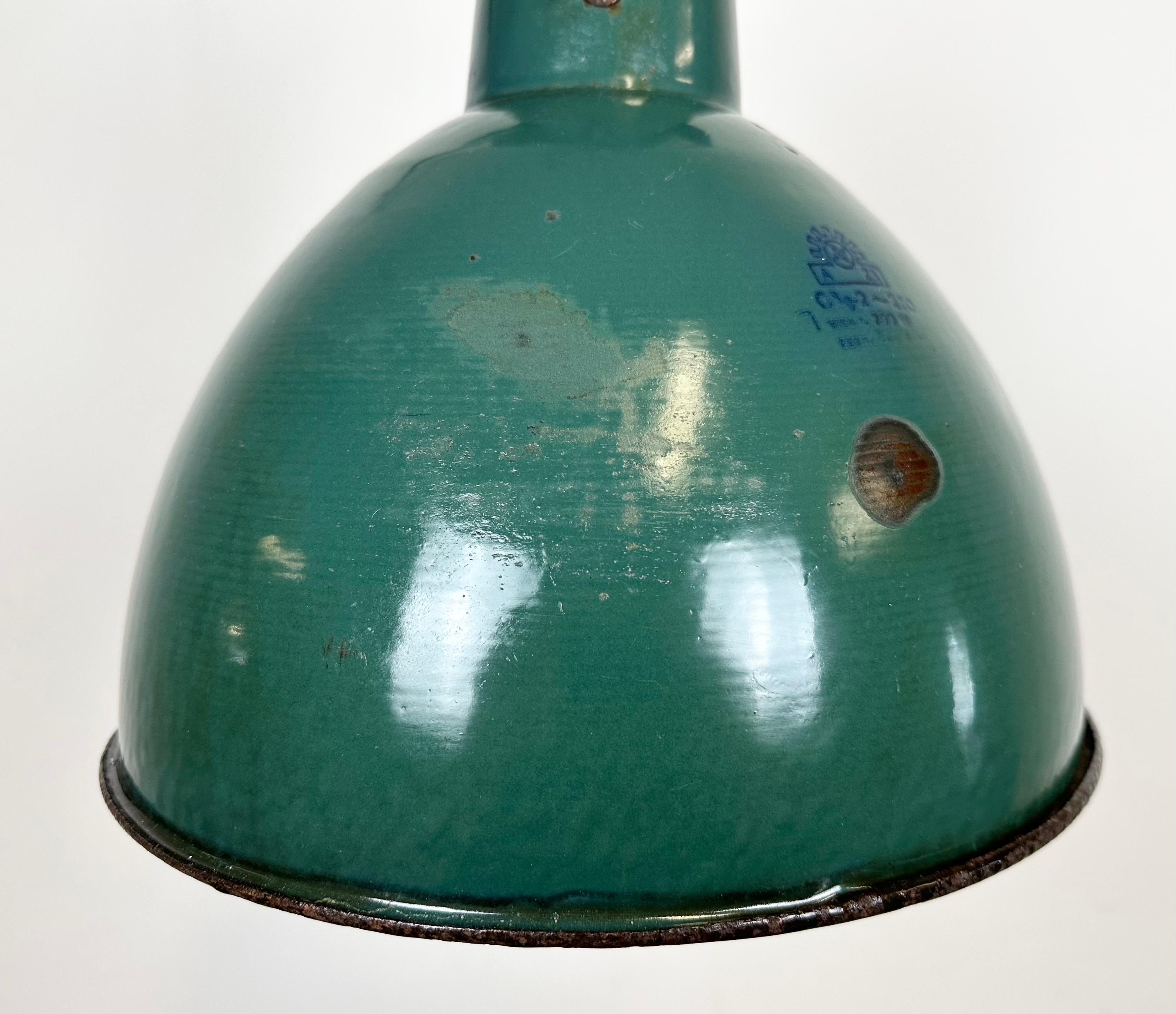 20th Century Industrial Green Enamel Factory Lamp with Cast Iron Top, 1960s