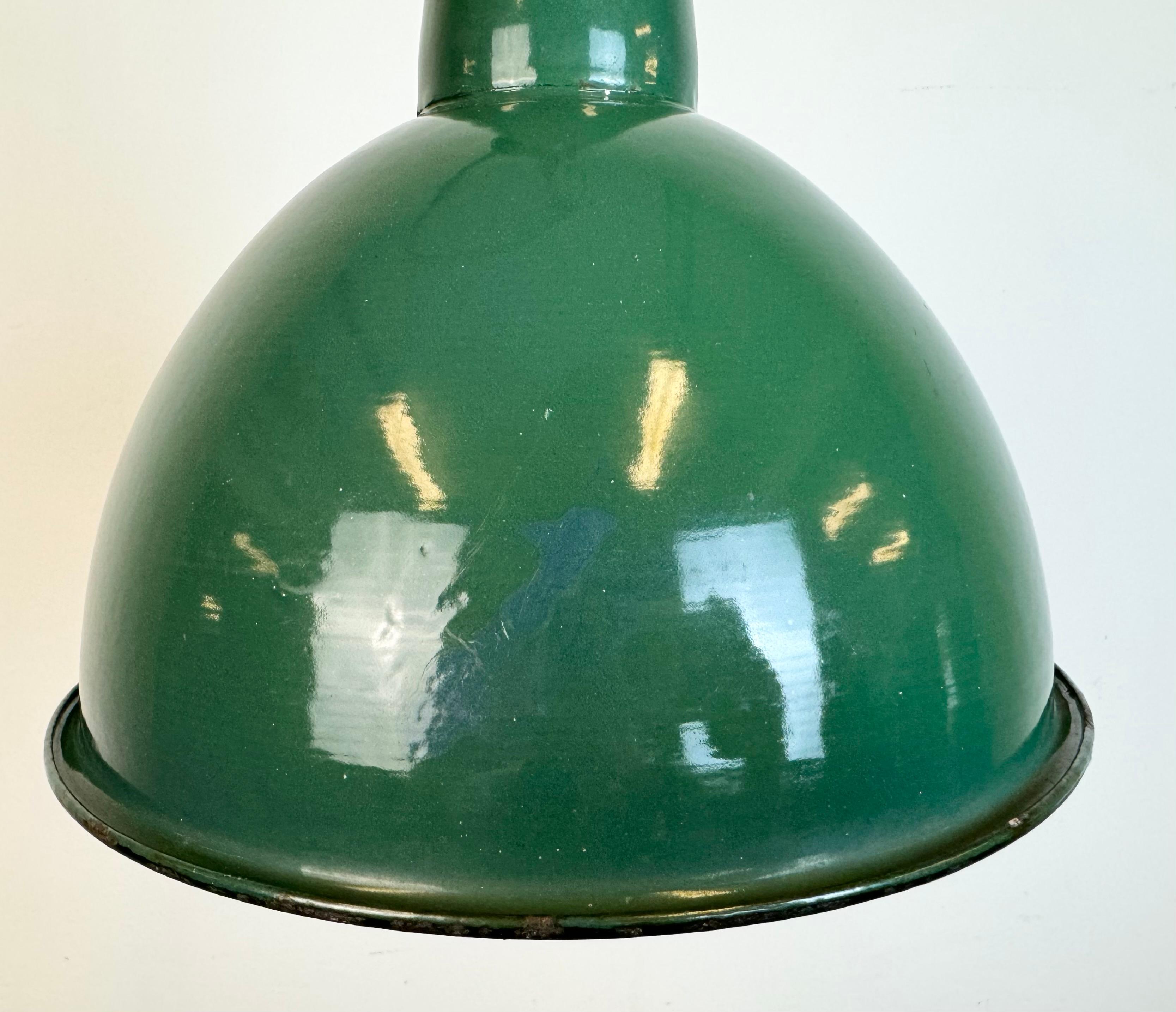 20th Century Industrial Green Enamel Factory Lamp with Cast Iron Top, 1960s For Sale