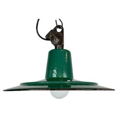 Industrial Green Enamel Factory Lamp with Cast Iron Top, 1960s