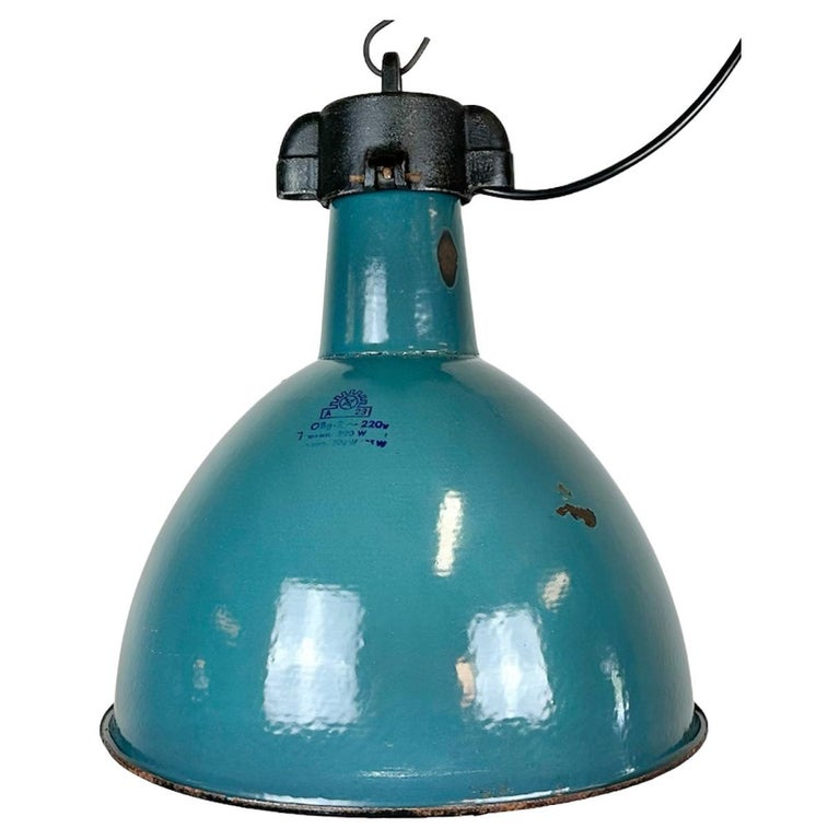Industrial Green Enamel Factory Lamp with Cast Iron Top, 1960s For Sale at  1stDibs