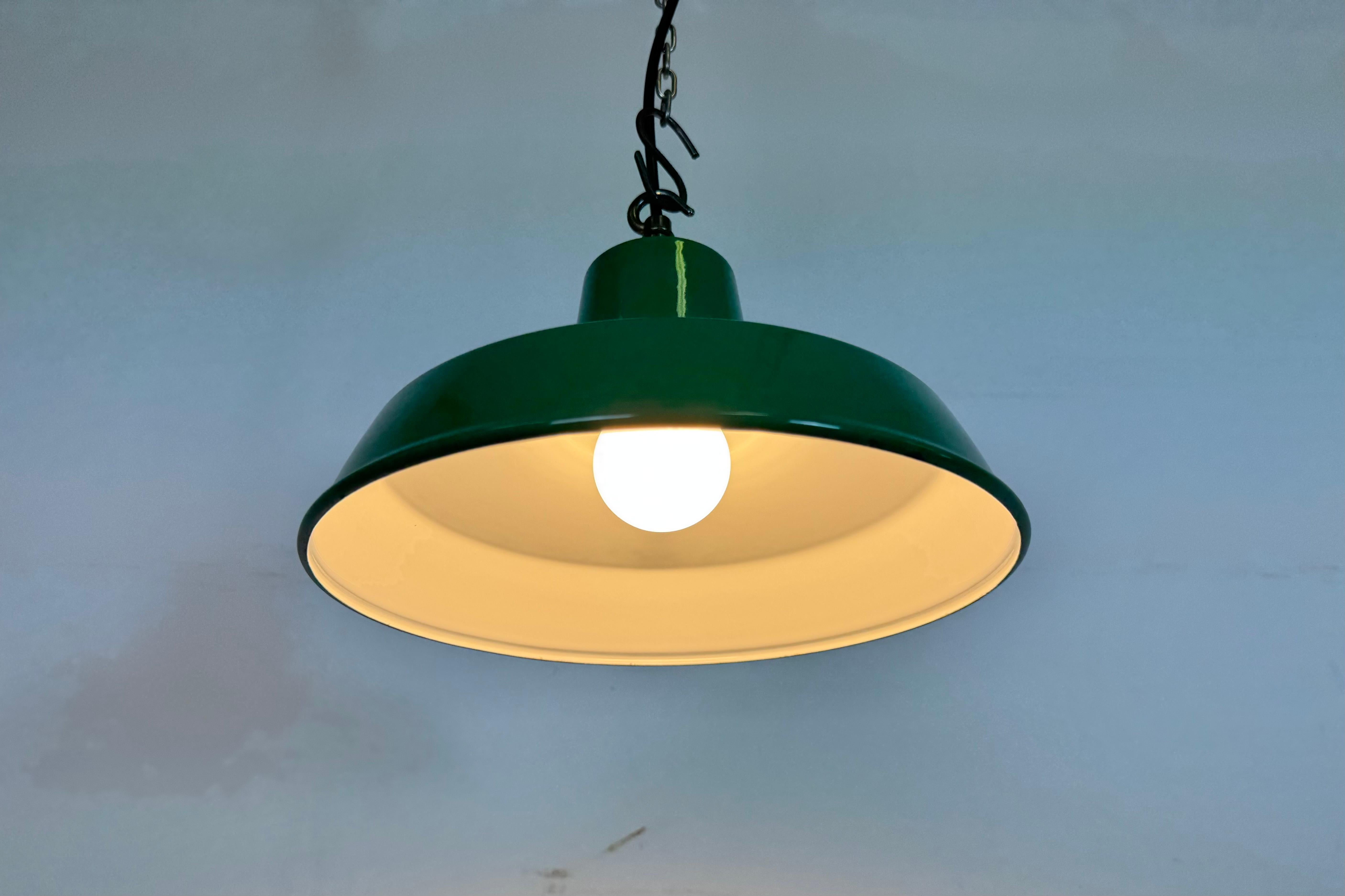Industrial Green Enamel Factory Pendant Lamp , 1960s For Sale 4