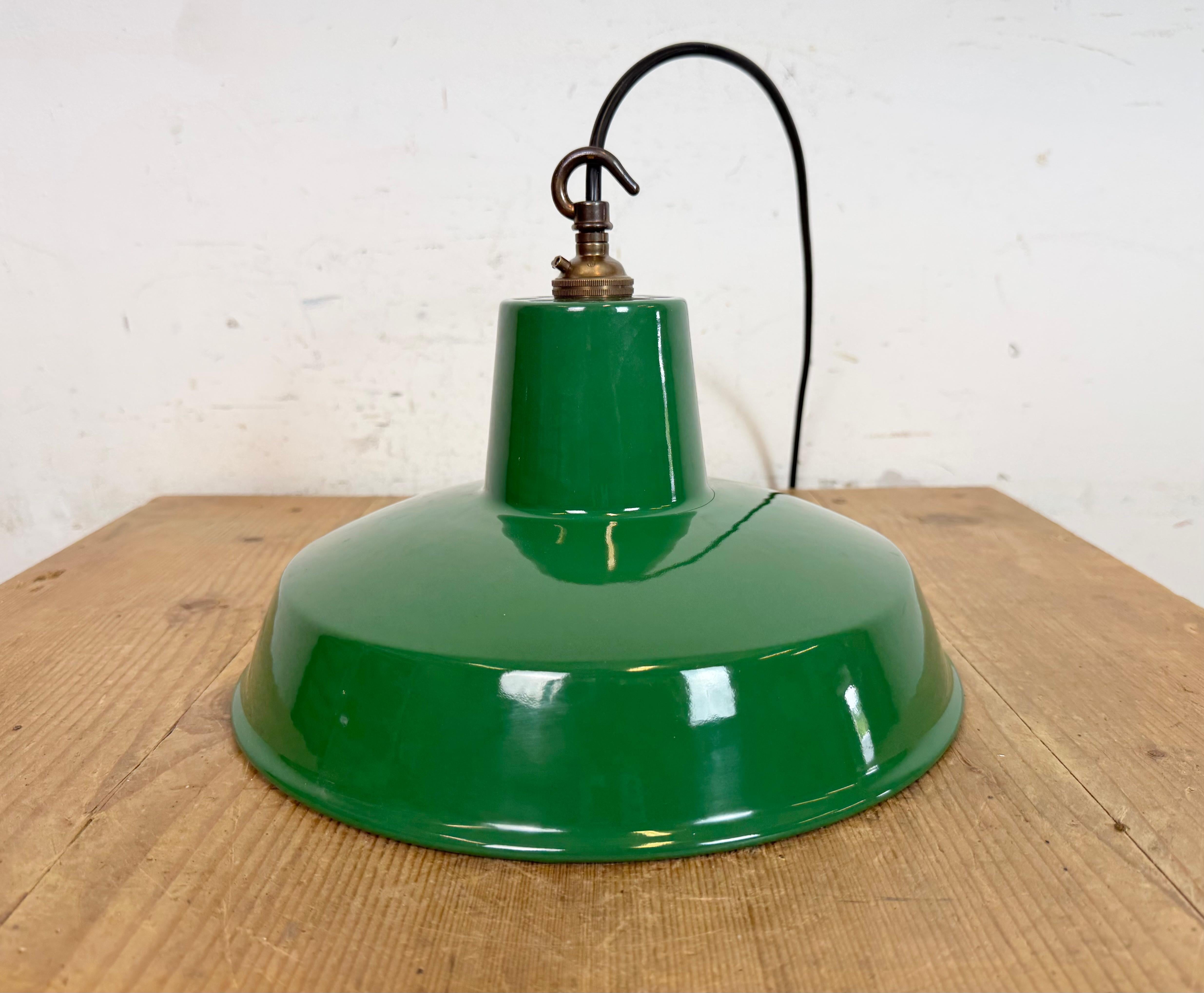 Industrial Green Enamel Factory Pendant Lamp , 1960s For Sale 5