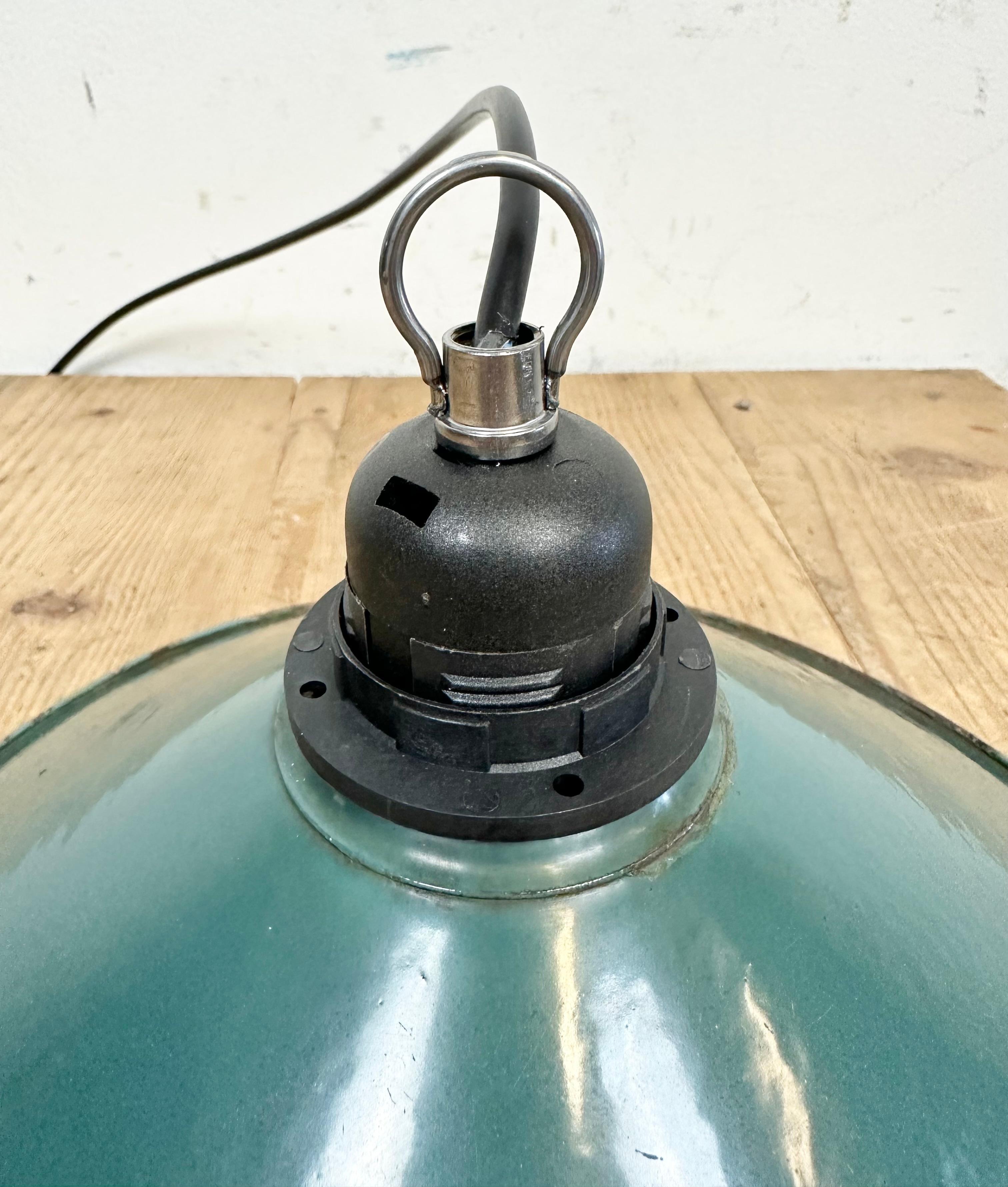 Industrial Green Enamel Factory Pendant Lamp, 1960s For Sale 7