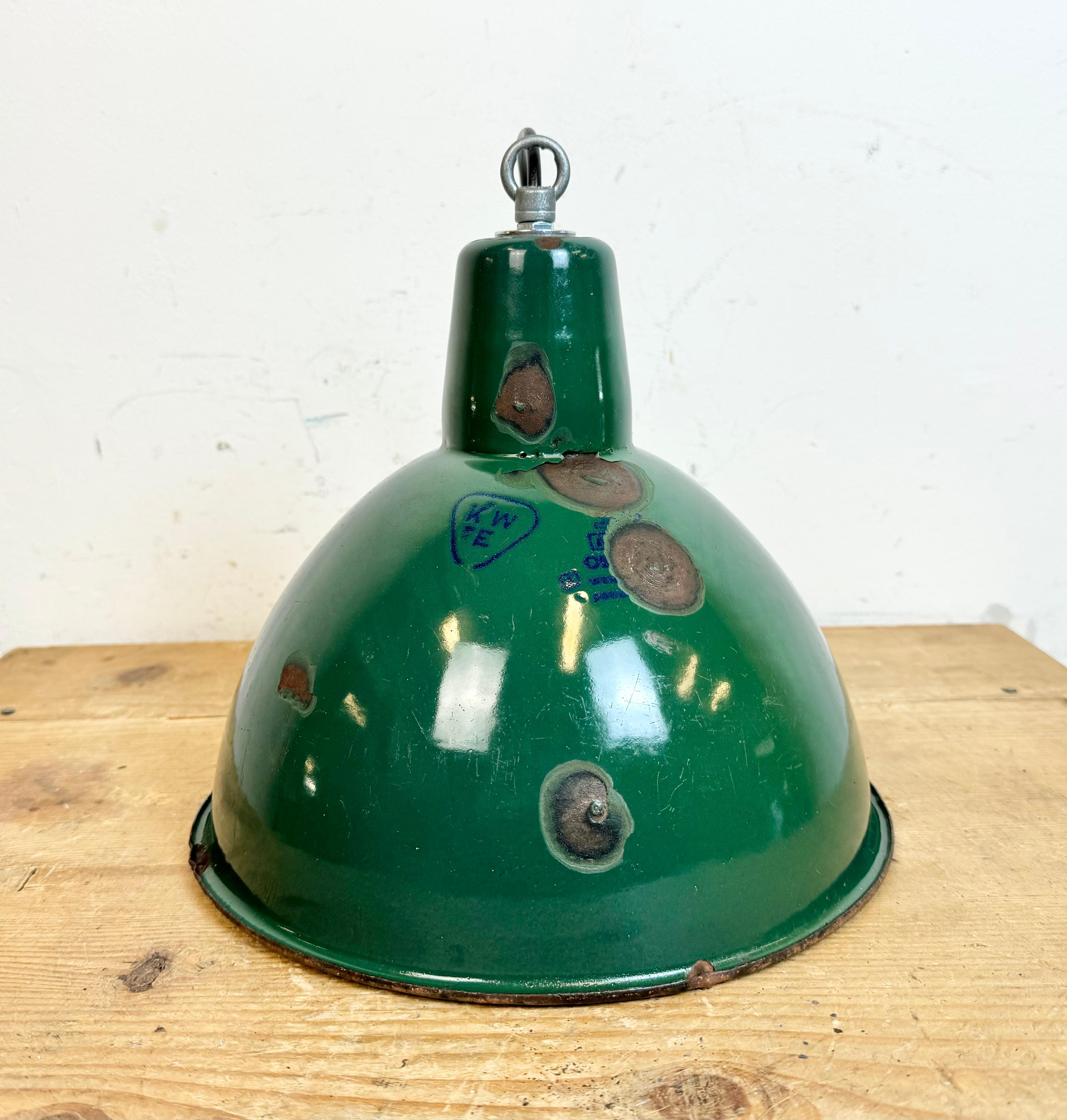 Industrial Green Enamel Factory Pendant Lamp, 1960s For Sale 8