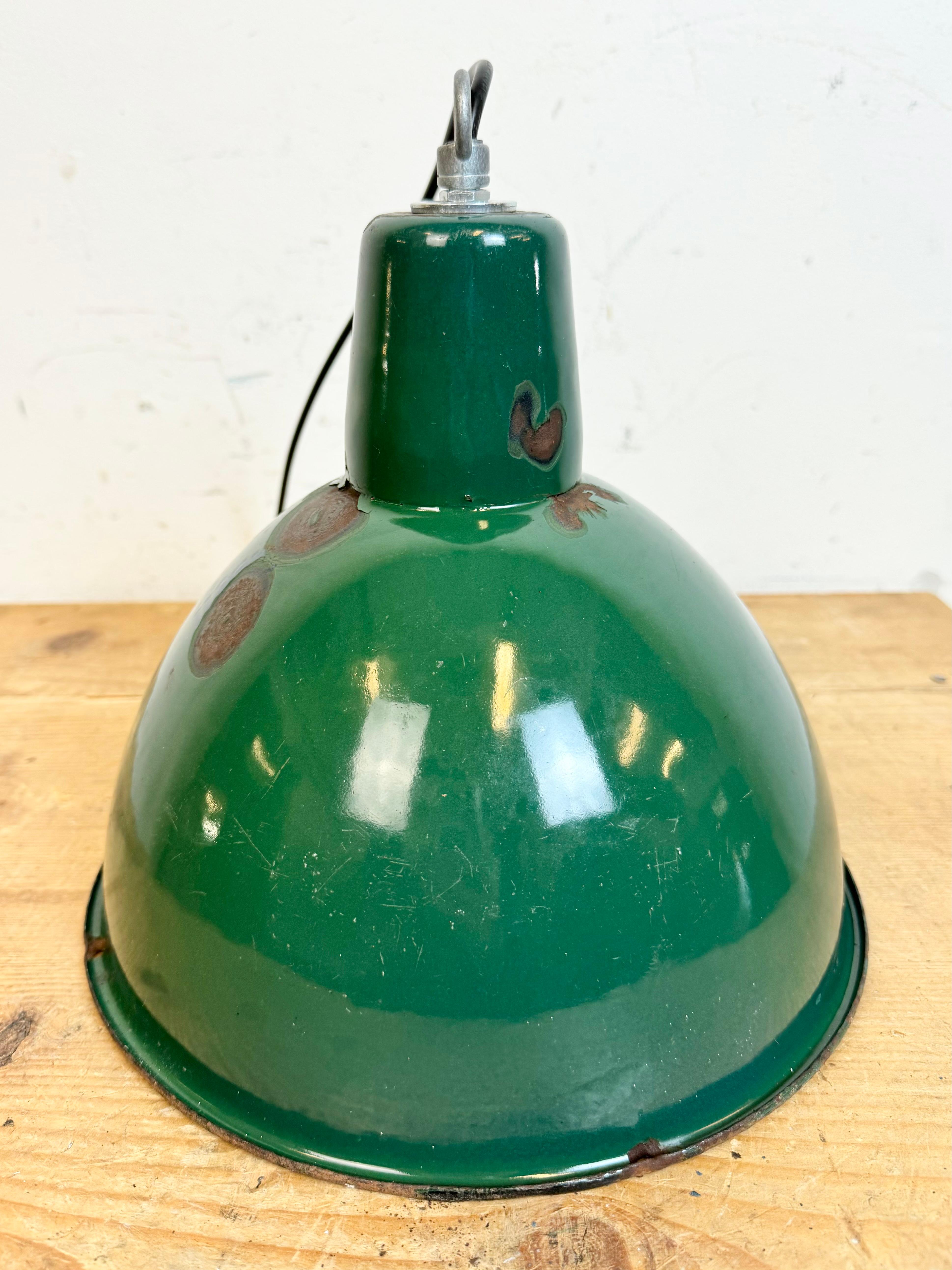 Industrial Green Enamel Factory Pendant Lamp, 1960s For Sale 12
