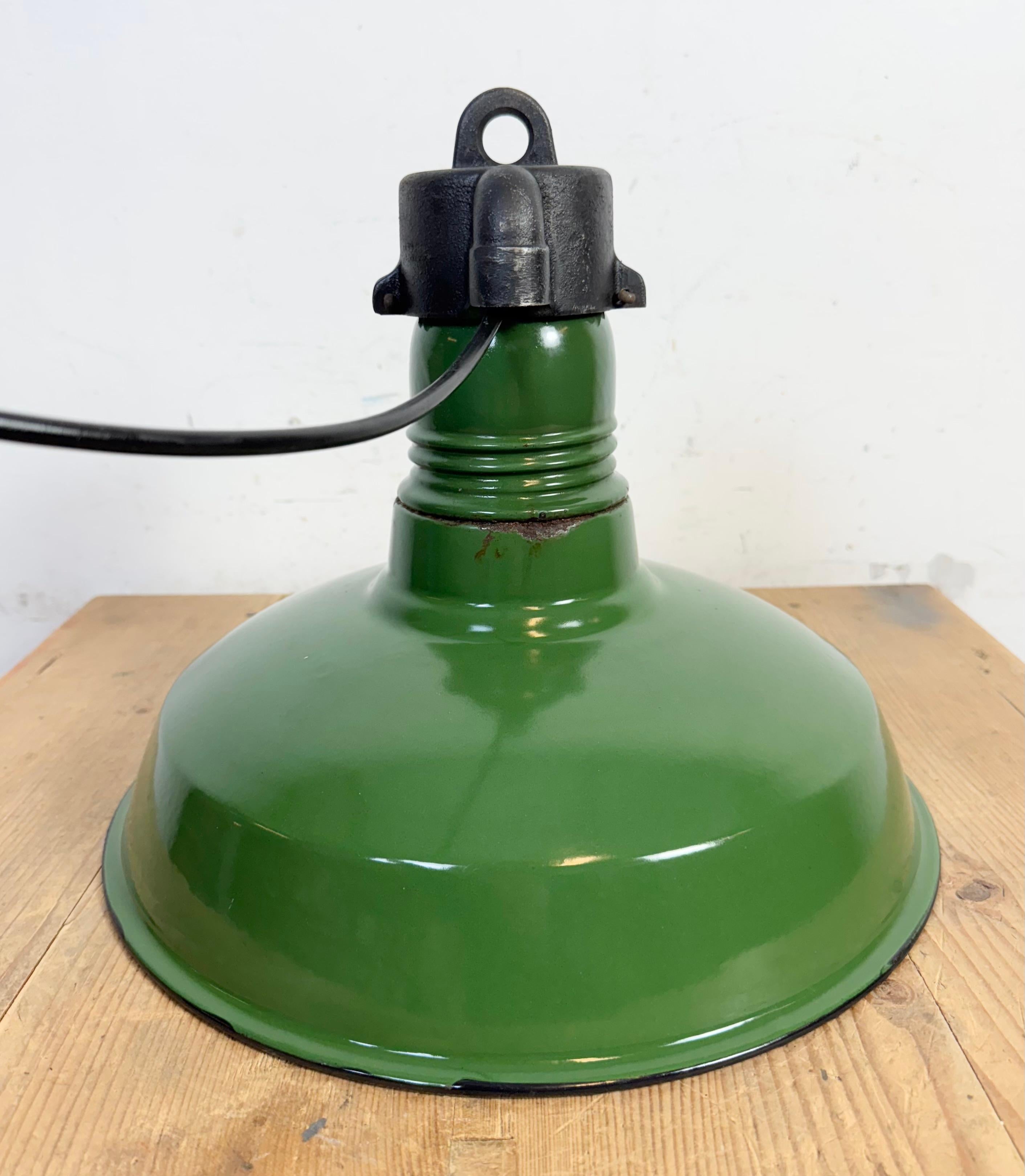 Industrial Green Enamel Factory Pendant Lamp, 1960s For Sale 12
